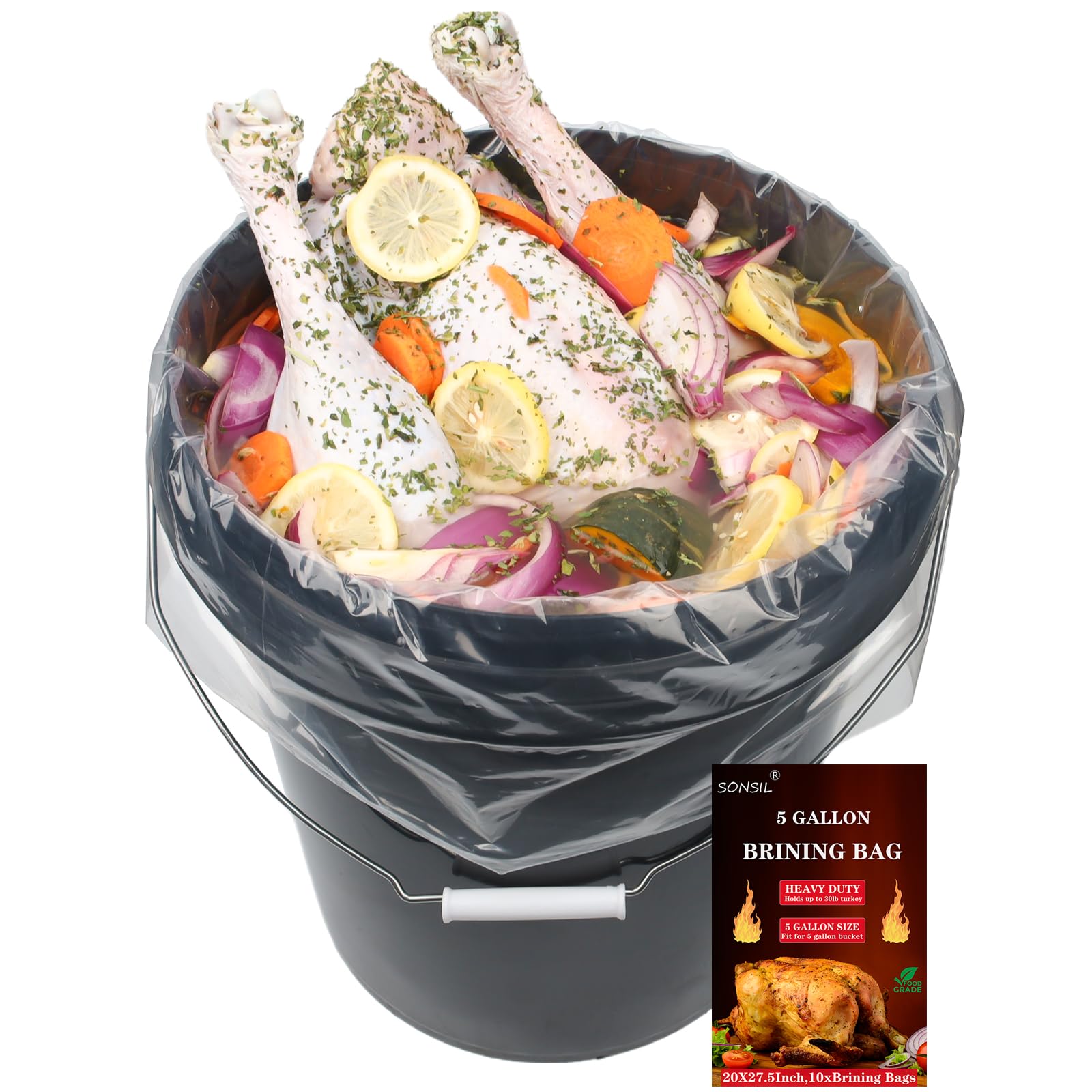 Turkey Brine Bag Set of 10, 20x27.5 Inch 5 Gallon Bucket Liner Bags for Brining and Marinating Meat, Extra Thick 5 mil Leak-Proof Brining Bags for