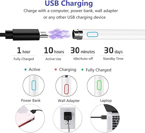 Miniatura 4 de Lápiz óptico para pantallas táctiles, lápiz digital activo compatible con iPad/iPad Pro/Air/Mini/iPhone/otras tabletas de dibujo y escritura (blanco)