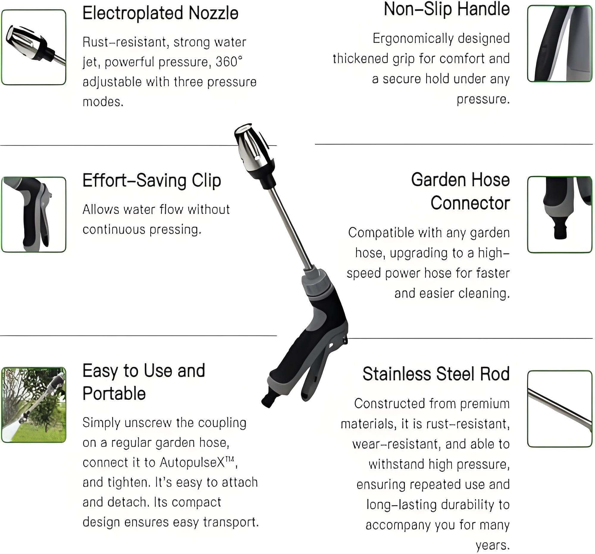 Accesorio para lavadora a presión, boquilla de pulverización de alta presión que convierte la manguera de jardín para una limpieza eficaz de vehículos, jardines y ventanas