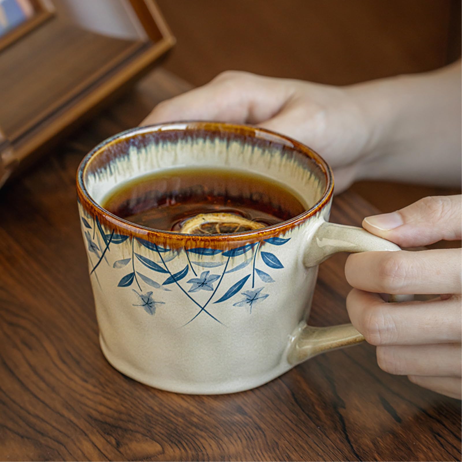 Taza de cerámica creativa de 385 ml, taza de café con leche, globo de flor
