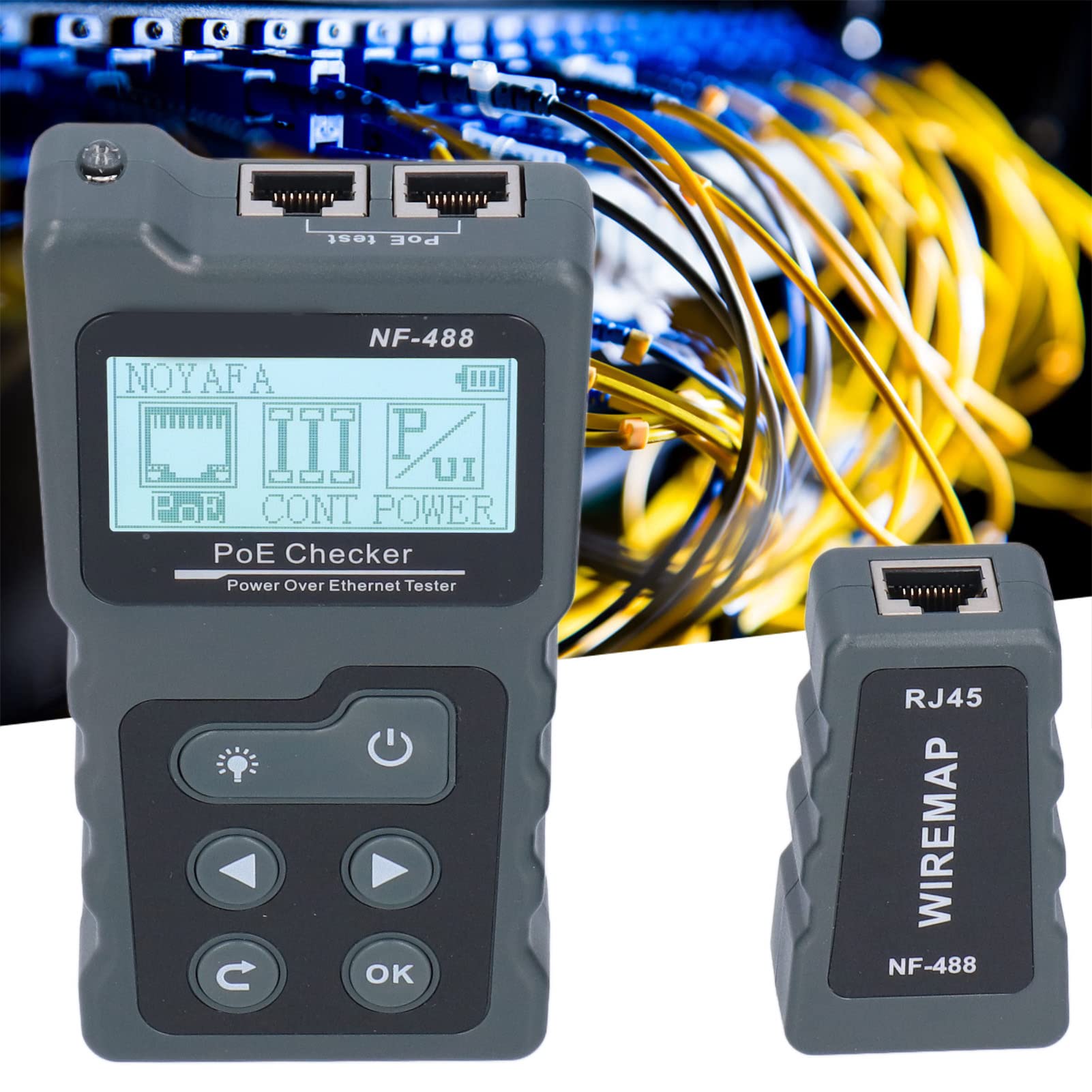 Tester Okablowania Sieciowego NF‑488 LCD Tester POE Ethernet Automatyczna Identyfikacja Tracer Przewodów Ethernet Detektor POE Inline Tester dla Power Over Ethernet
