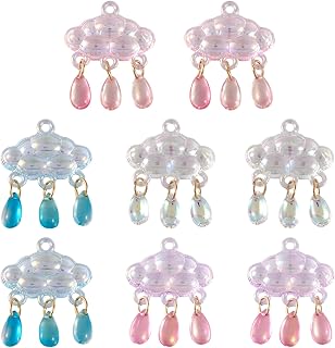 Acrylic Cloud Charm 3D Cartoon Cloud Charms with Lampwork Raindrop Pendants Colorful Cloud Pendants for Earrings Necklace Bracelet Jewelry Making Keychain DIY Crafts
