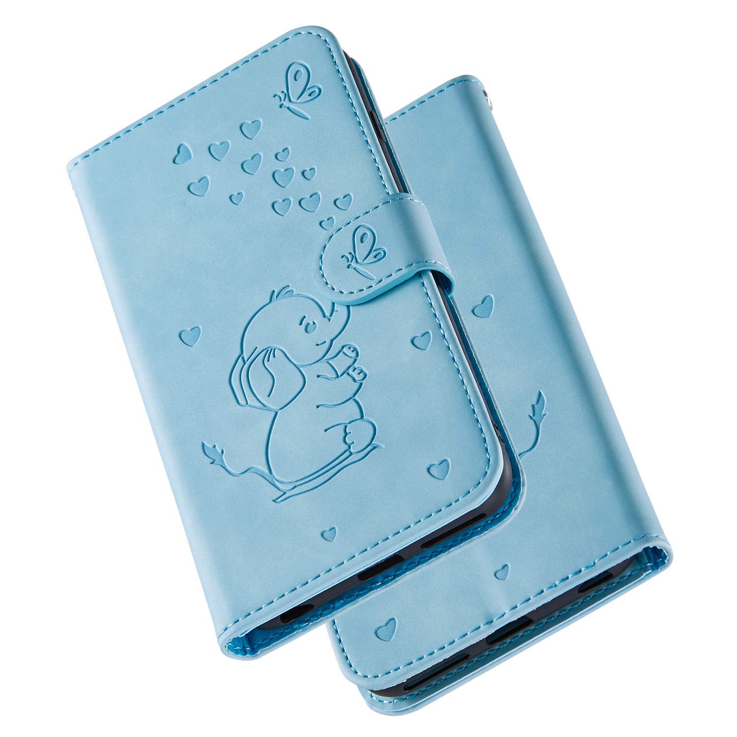 Norn Custodia per iPhone 7 Plus,8 Plus Flip Cover in pell PU Goffratura Elefante Carino con Portafoglio Caso,con funzioni Stand,Antiurto con Slot per schede,Chiusura Magnetica,Blu