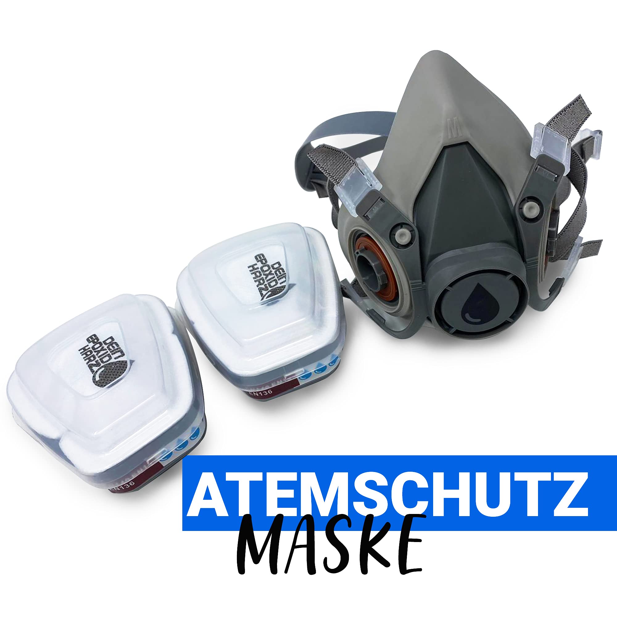 Longfair Atemschutzmaske | wiederverwendbar | Halbmaske mit Filterkartusche für Epoxidharz-, Säge-, Schleif oder Renovierungsarbeiten