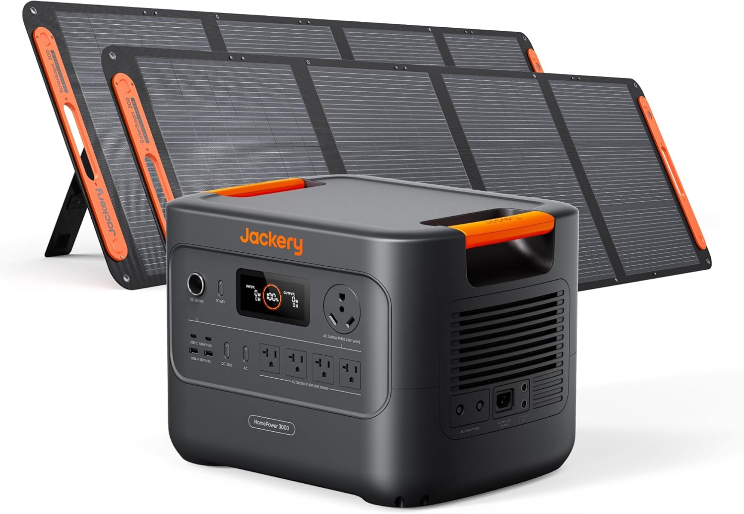 Product image of Jackery HomePower 3000 Portable Power Station with 2x 200W Solar Panels, 3600W (Surge 7200W) Output, 3072Wh LFP Battery Solar Generator, Essential Backup for Home Use, Power Outage, RV, Emergencies