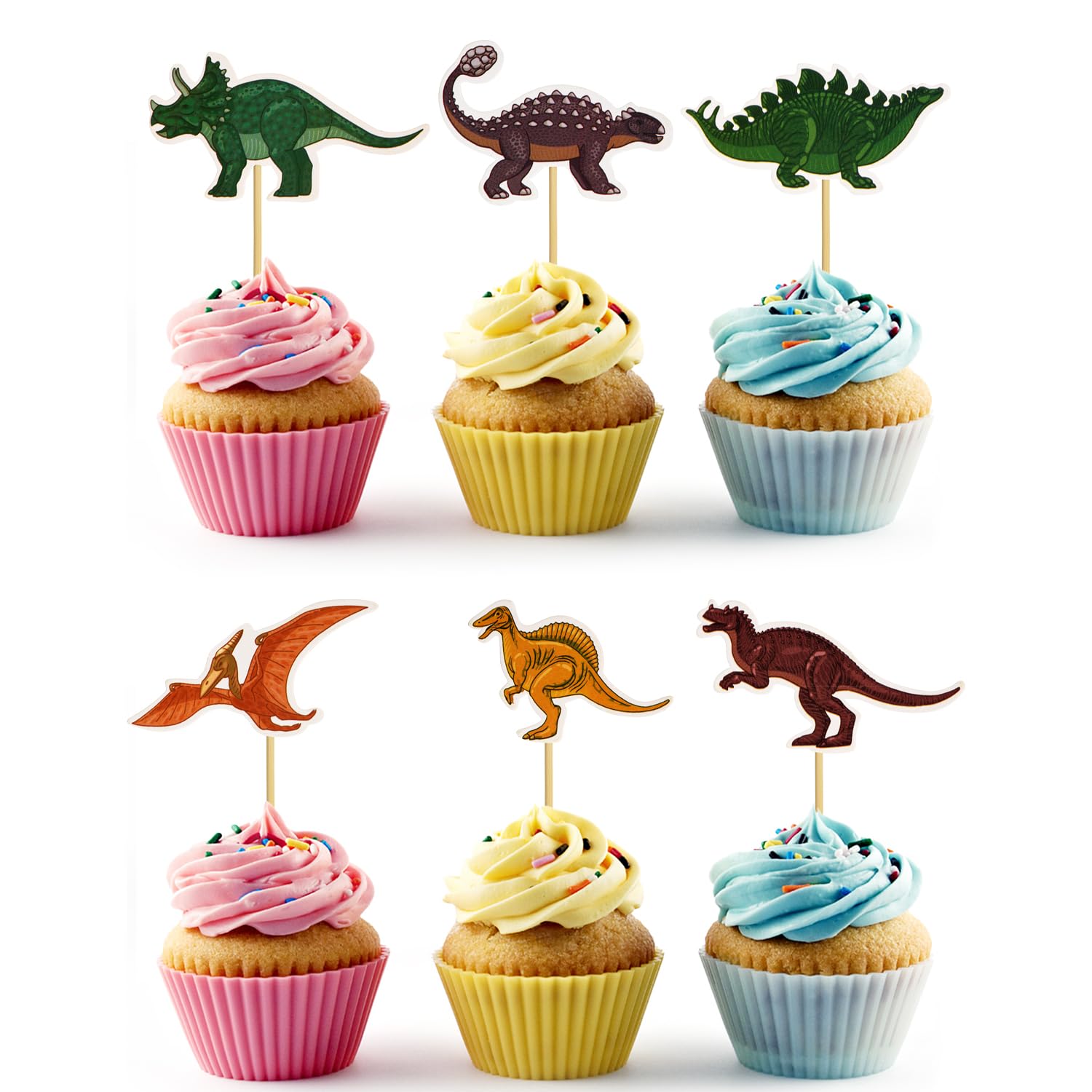 24 PCS Dinosaur Cupcake Toppers Dinosaur Cupcake Picks for Kids Dino Theme Birthday Baby shower Party Cake Decorations Supplies
