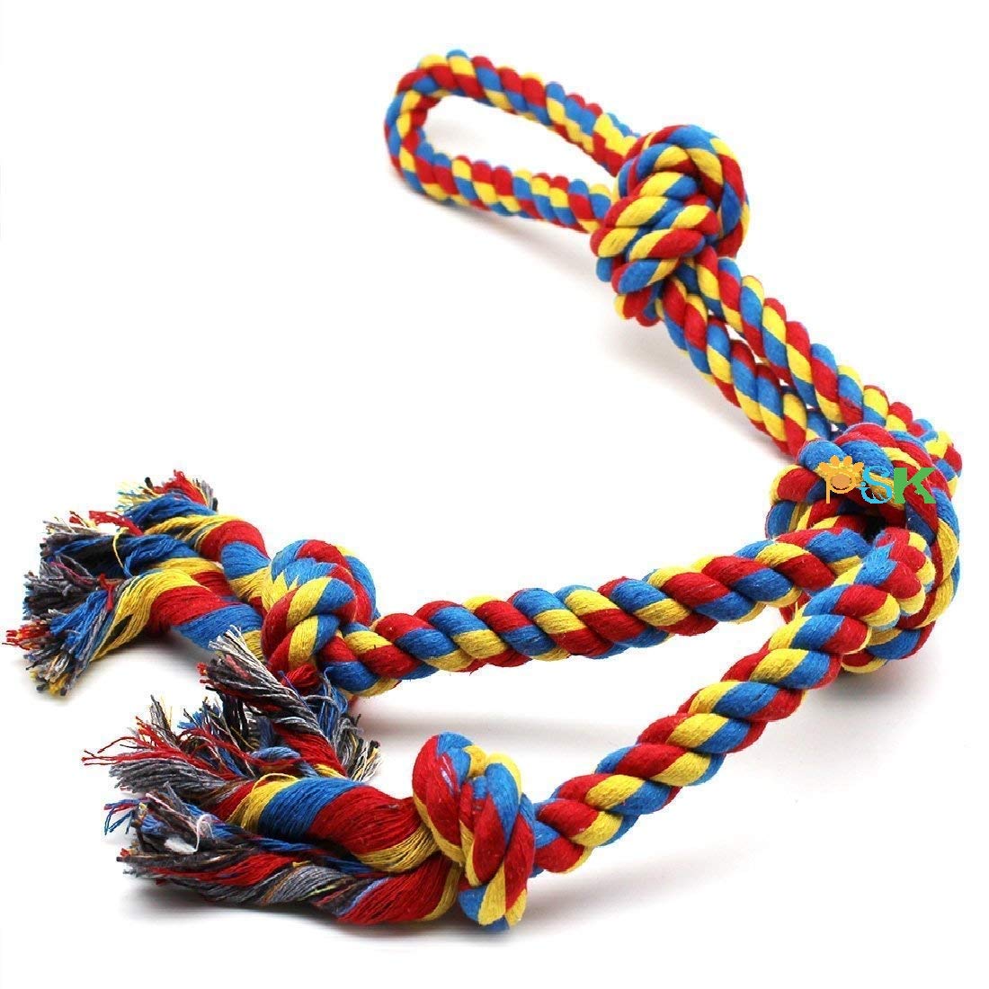 PSK PET MARTIndestructible Tug of War Durable Chew Rope Toys for Aggressive Dog Puppy, Double Rope with 4 Knot Chewers for Dog