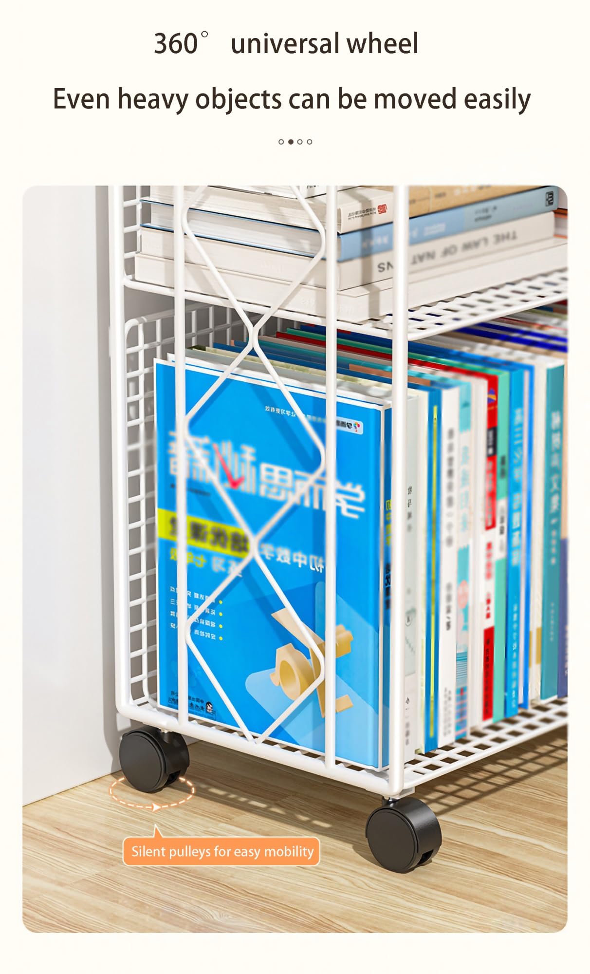 Libreria mobile in metallo con ruote per bambini libreria a doppia faccia ideale per lo studio degli studenti, perfetta per camera da letto, soggiorno, casa, scuola, espositore con design aperto