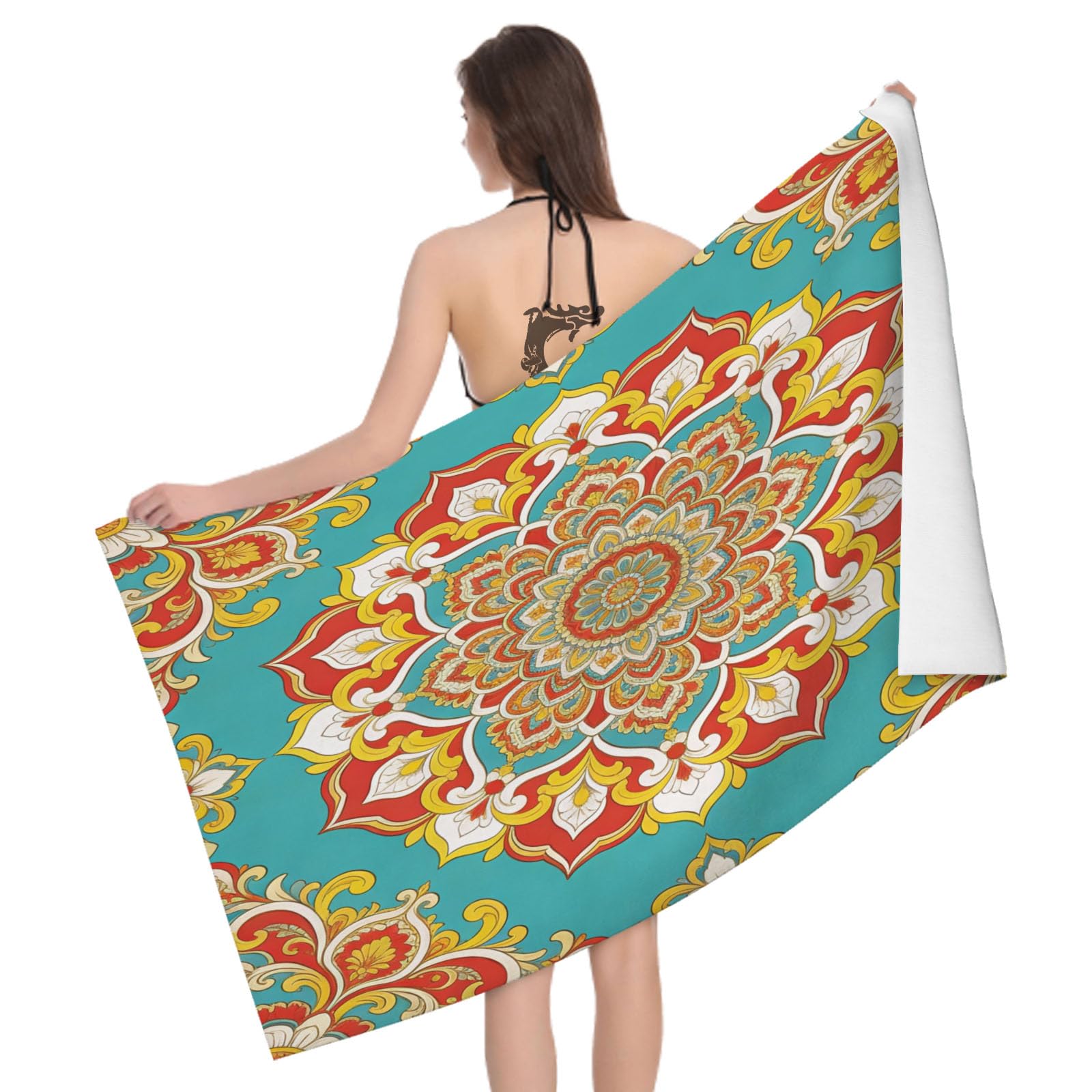 Leichong 3D Ethnic Style Beach Towel Large Microfiber Soft Quick Dry for Adults, Chic Bath Towel Lightweight Soft Absorbent for Travel Swimming Pool Sports, 80 x 160 cm
