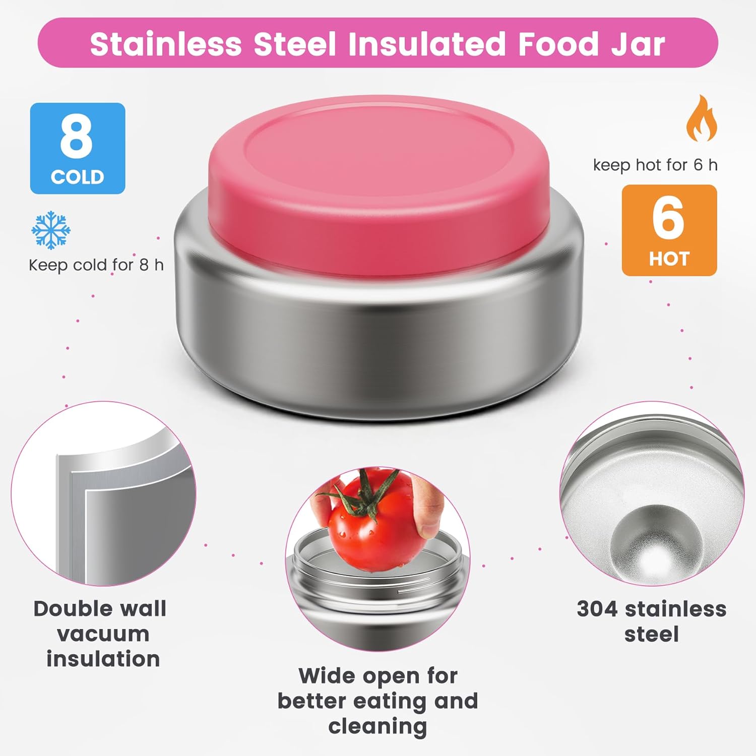 Stainless Steel Bento Box Kids Adult with 7oz Soup Thermo, Transparent Lid 3 Compartments Metal Bento Lunch Box with Insulated Food Jar,Lunch Box Container Sauce Cup for School,BPA-Free(Pink) - Image 2