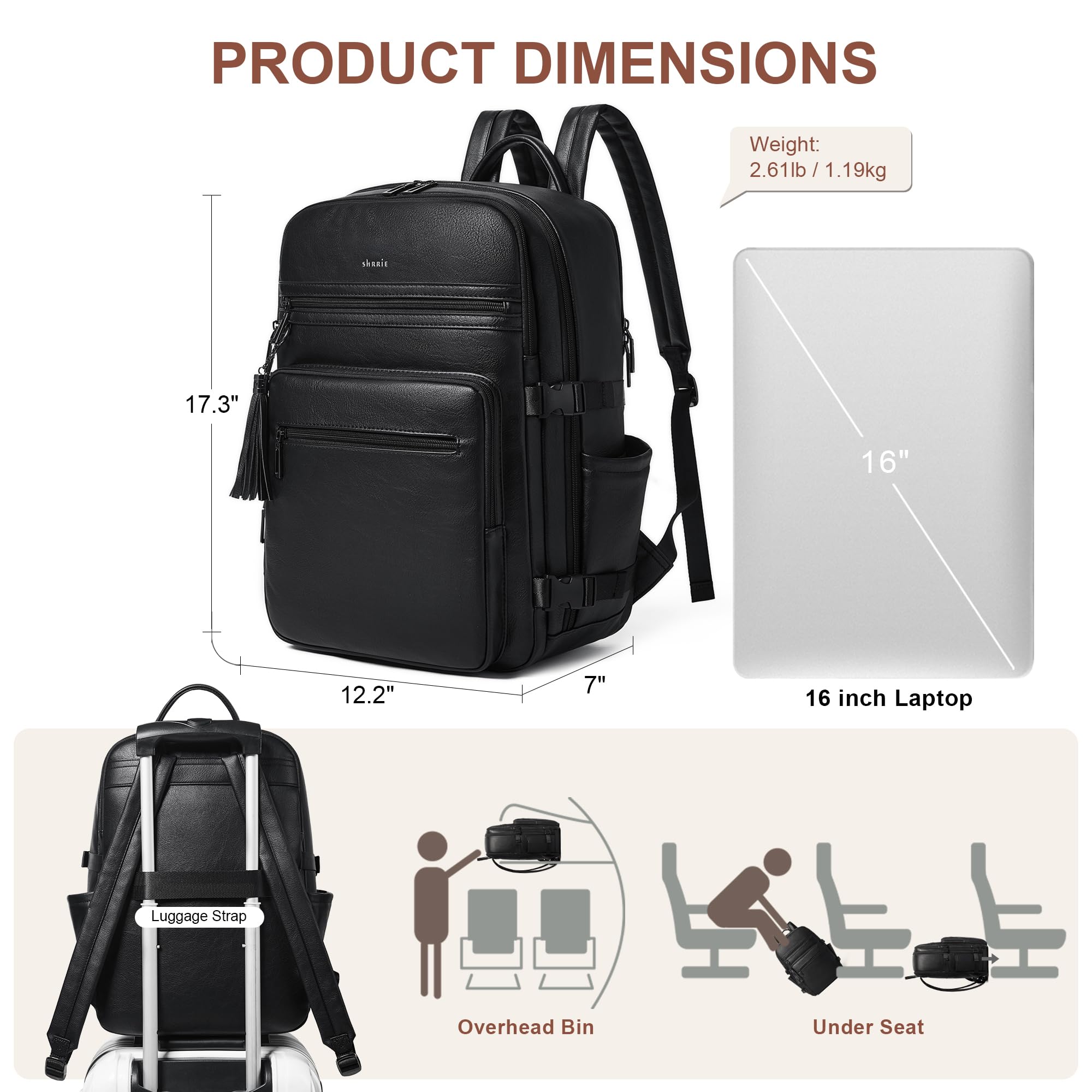 Shrrie Laptop-Rucksack für Frauen, elegante Tagesrucksack PU-cuoio computer zaino si adatta 16" laptop, impermeabile insegnante infermiera casual Daypack für Weekender Camping Viaggi