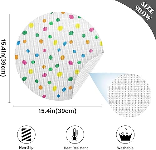 Miniatura 4 de Colorful Polka Dots White Round Placemat, Non Slip Heat Resistant Mats for Kitchen one sizex6