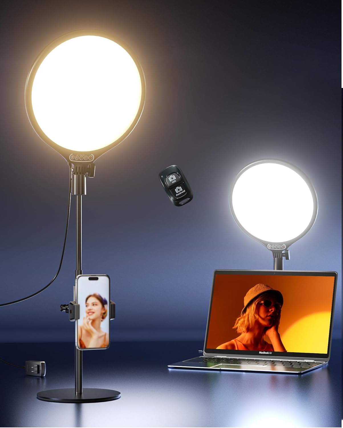 Aureday 10.5” Dimmable Desktop Ring Light with Stand and Phone Holder, 24W Full-Screen LED Ring Light for Desk, Video Conference Lighting for Laptop, Zoom Lighting for Computer, Live Stream, TikTok 10in