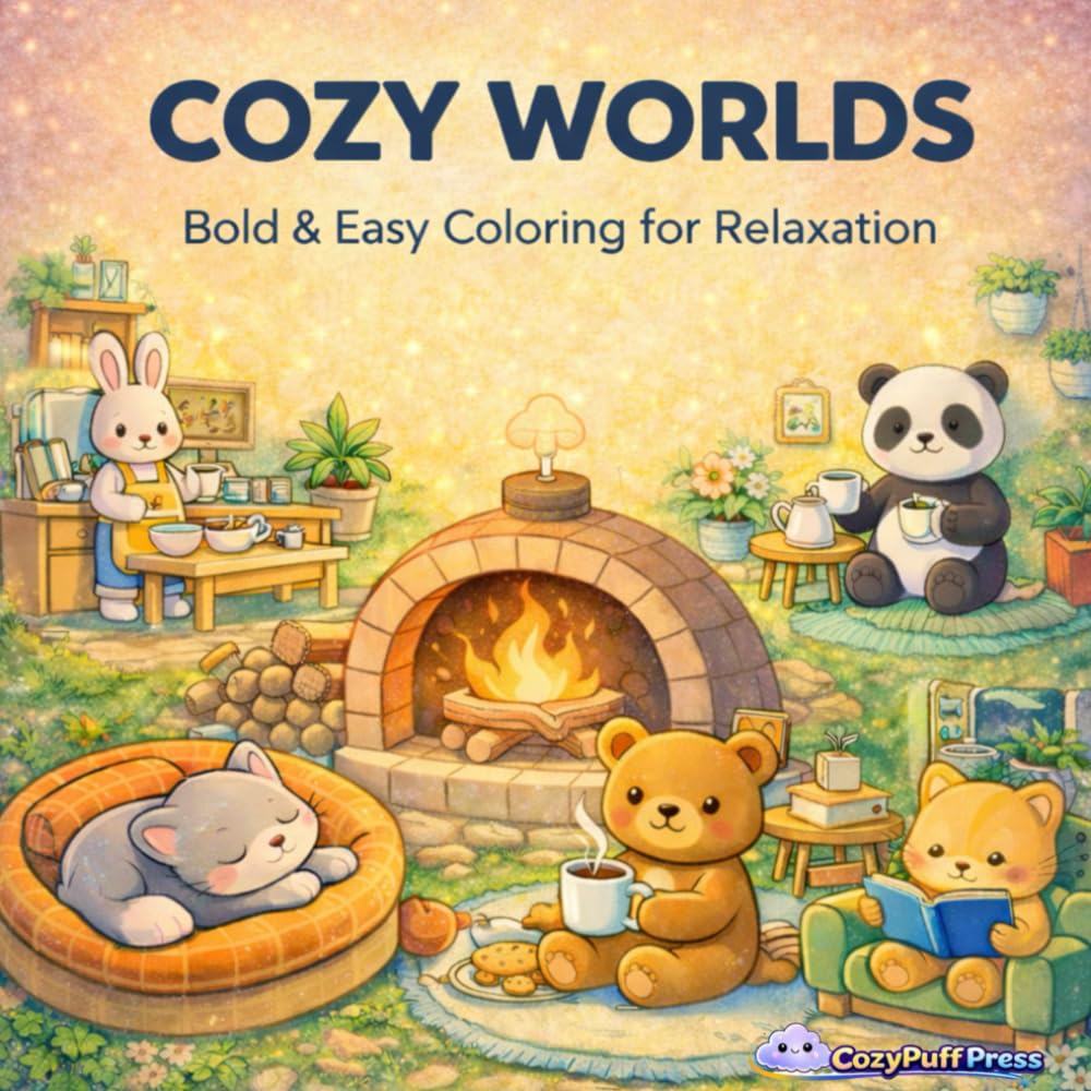 Cozy Worlds: Bold & Easy Coloring for Relaxation