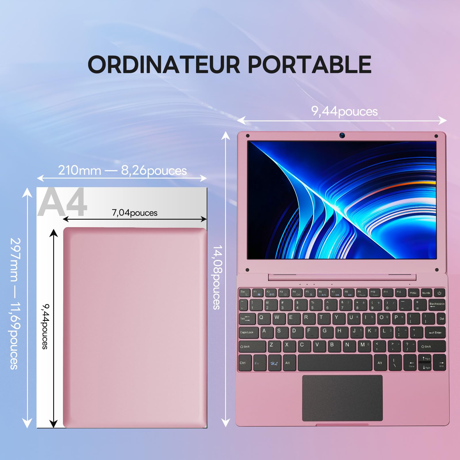 G-Anica Ordinateur portable win 11, 8 Go de RAM et 128 Go de ROM, Processeur Celeron Dual-Core, Netbook 10 pouces avec WiFi, Mini-ordinateur livré avec sacoche, souris, casques audio et tapis de souri