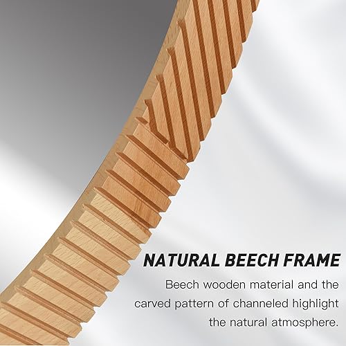 Miniatura 4 de CULER Espejos redondos de pared de 24 pulgadas, espejo decorativo rústico de madera con marco de haya para pared, espejo canalizado de granja para