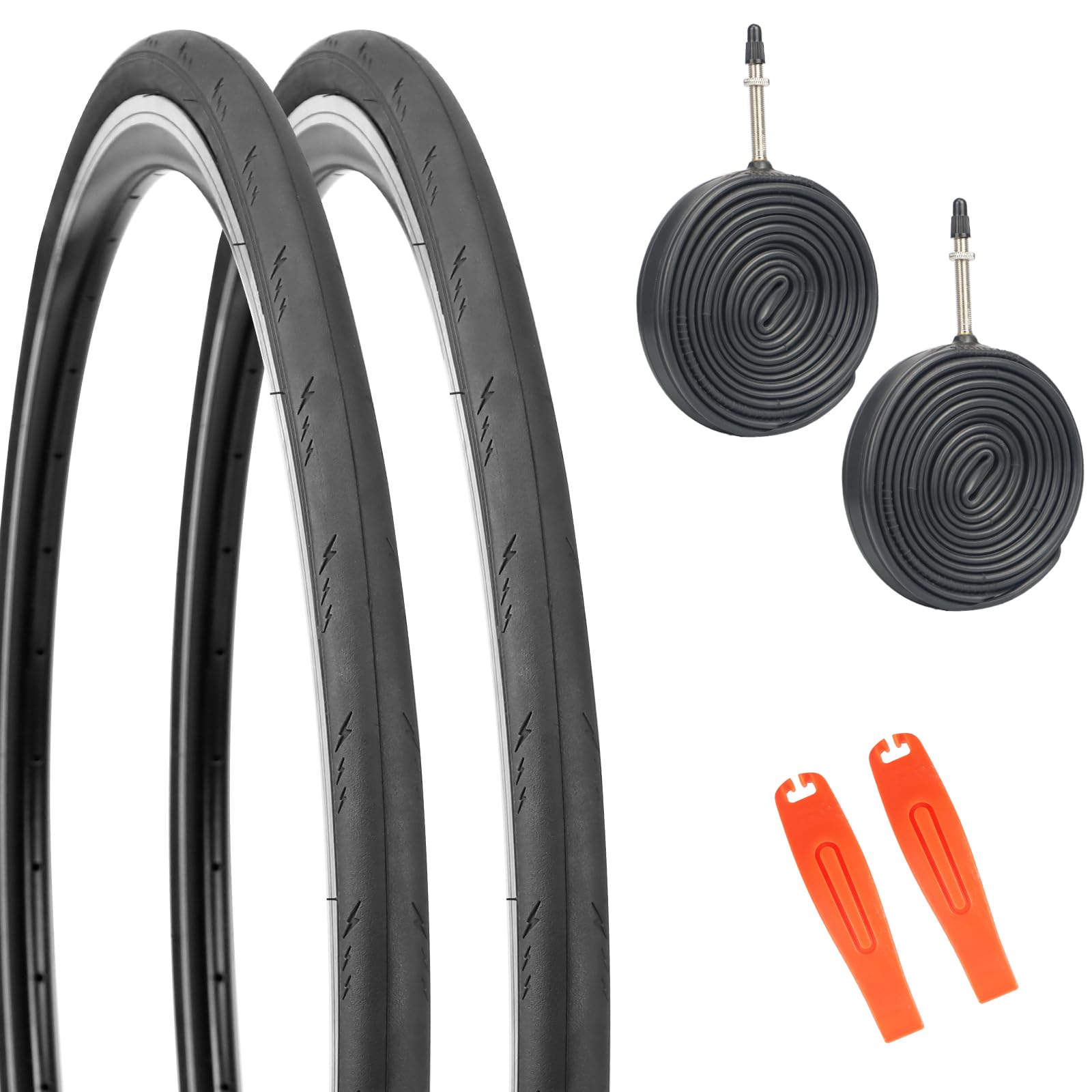 GRELiving 2 Pack Bicycle Tyres 700 x 25c/700 x 28c Road Bike Tyres Road Bike Cover 2 Pack Bicycle Inner Tube FV48 mm Presta (700x28c)