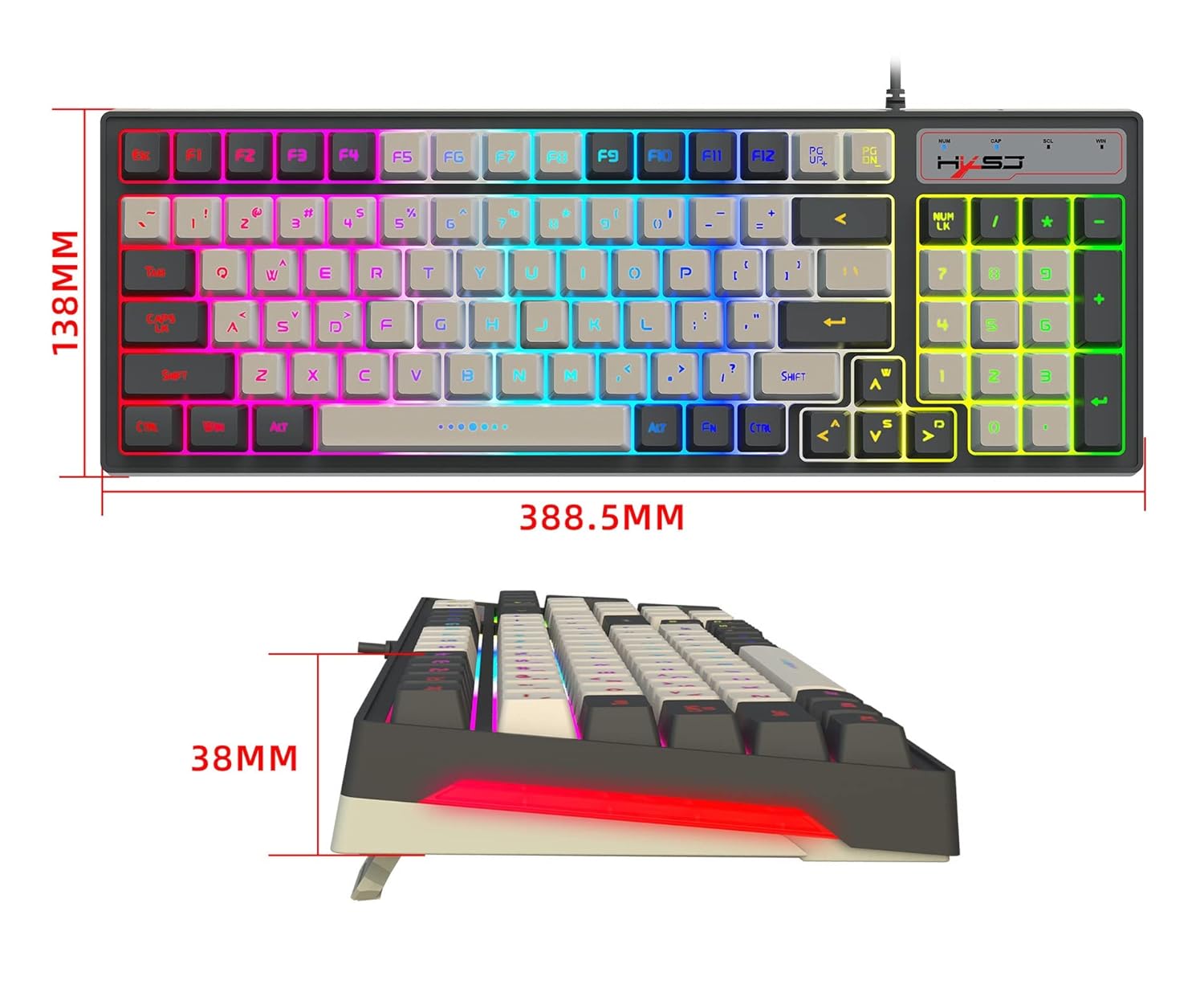 HXSJ V600 keyboard dimensions diagram