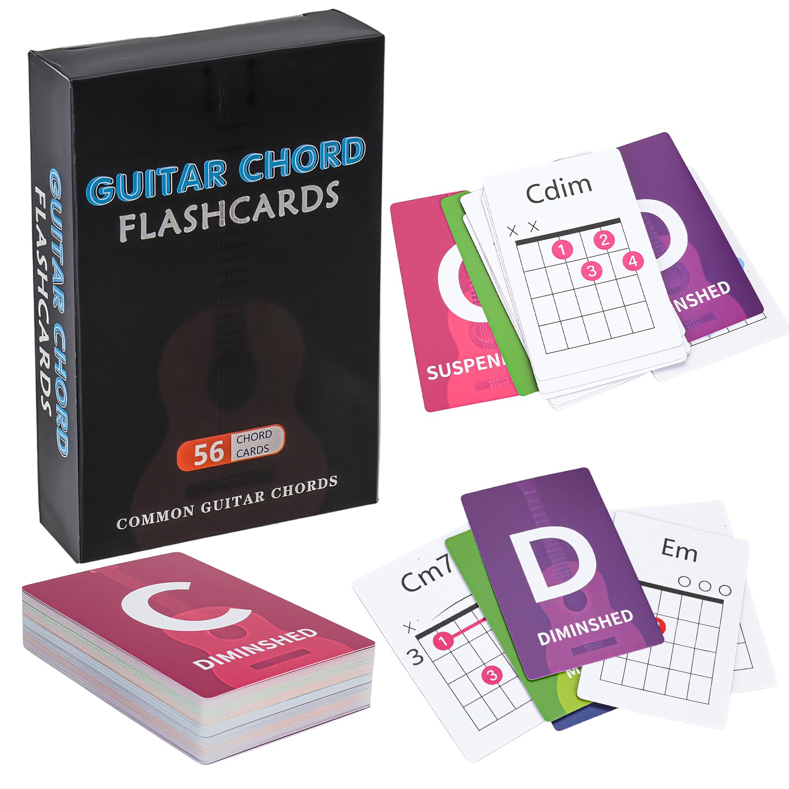 Guitar Chords Flash Cards, 56 Guitar Note Theory Cards- The Major and Minor Scales Guitar Flash Cards for Music Education and Beginners (Guitar Chord Cards)