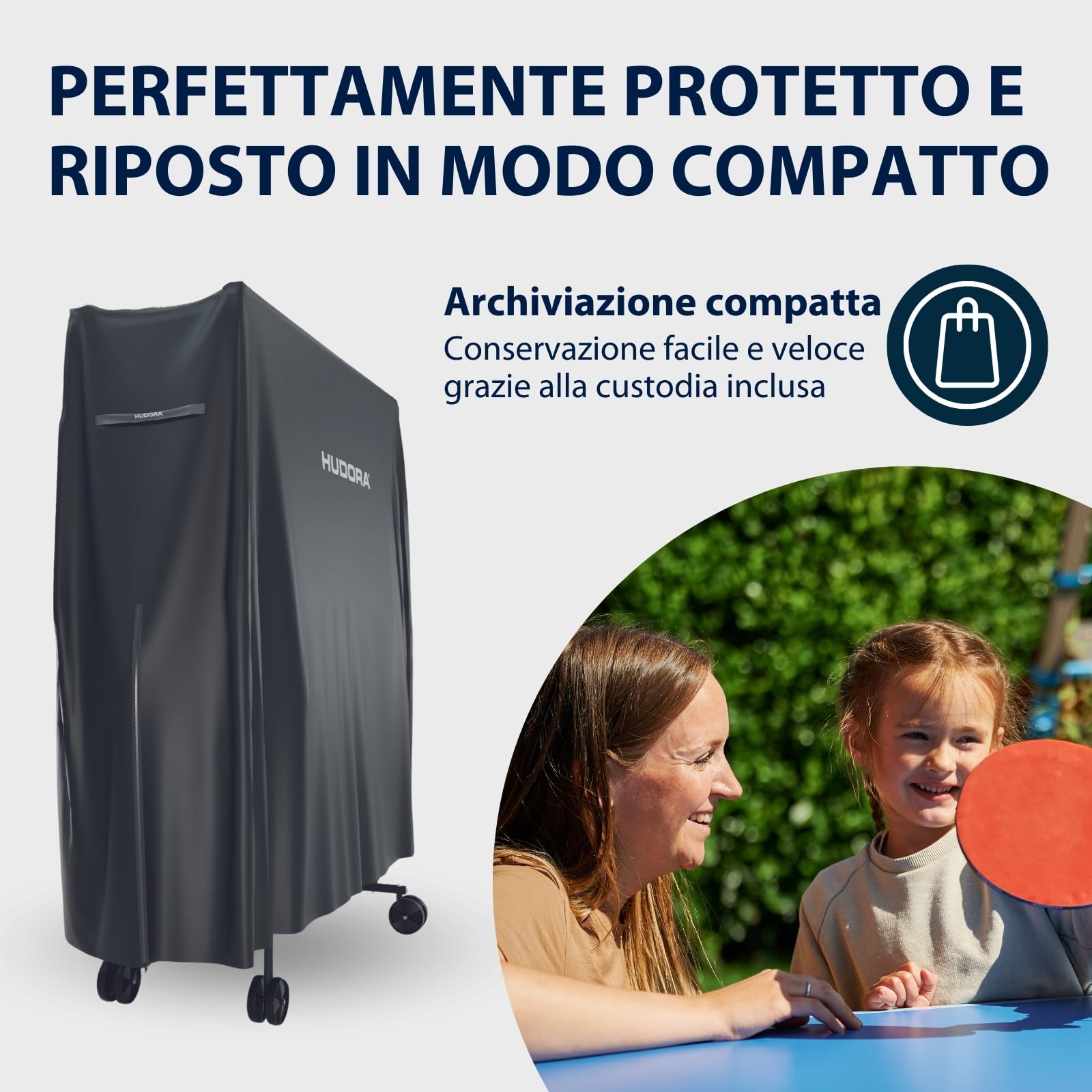 HUDORA Copertura per tavolo da ping pong da 187x72x156 cm - Involucro rivestito in PU per tavolo da ping pong - Protezione da sole/polvere e pioggia - Copertura con cerniera - Protezione