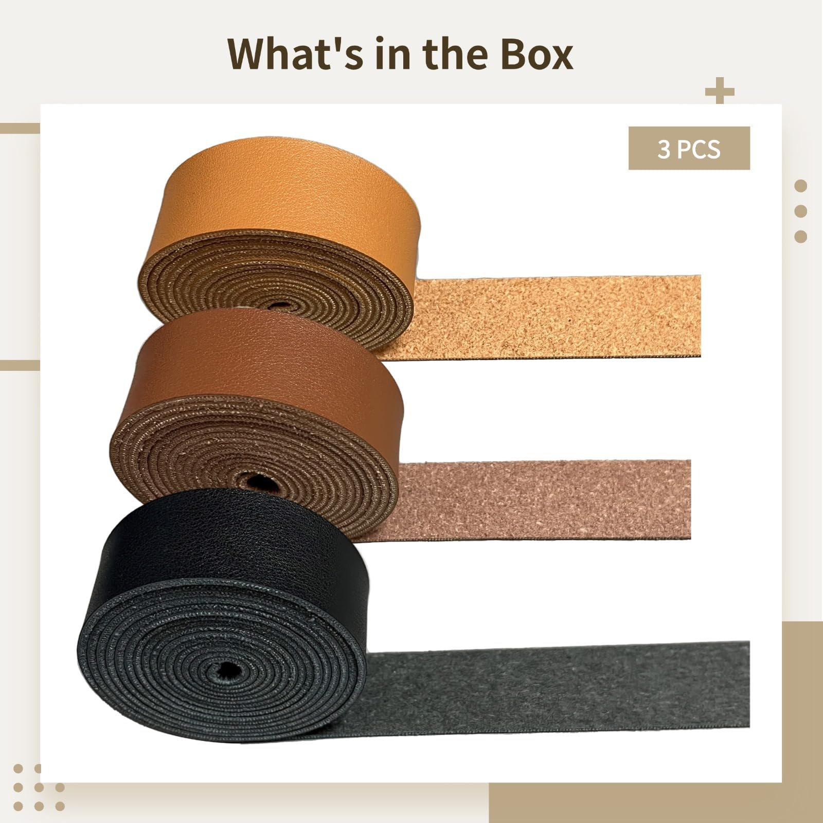 3 STK. Lederstreifen für Bastelarbeiten, weiches Lederband für DIY-Projekte, 78,7 Zoll Länge, Farboptionen in Schwarz, Braun und Beige, zum Schneiden und Nähen für Arbeiten und Bastelideen