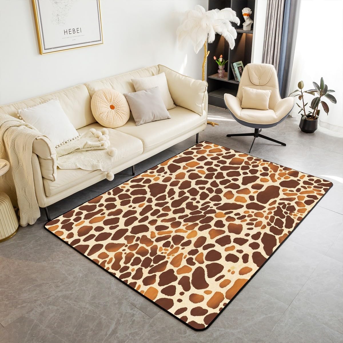 Feelyou Giraffe Print Area Rug 5x7 Kids Giraffe Fur Texture Pattern Living Room Rugs for Boys Girls Farmhouse Zoo Decorative Carpet Indoor Floor Mat （