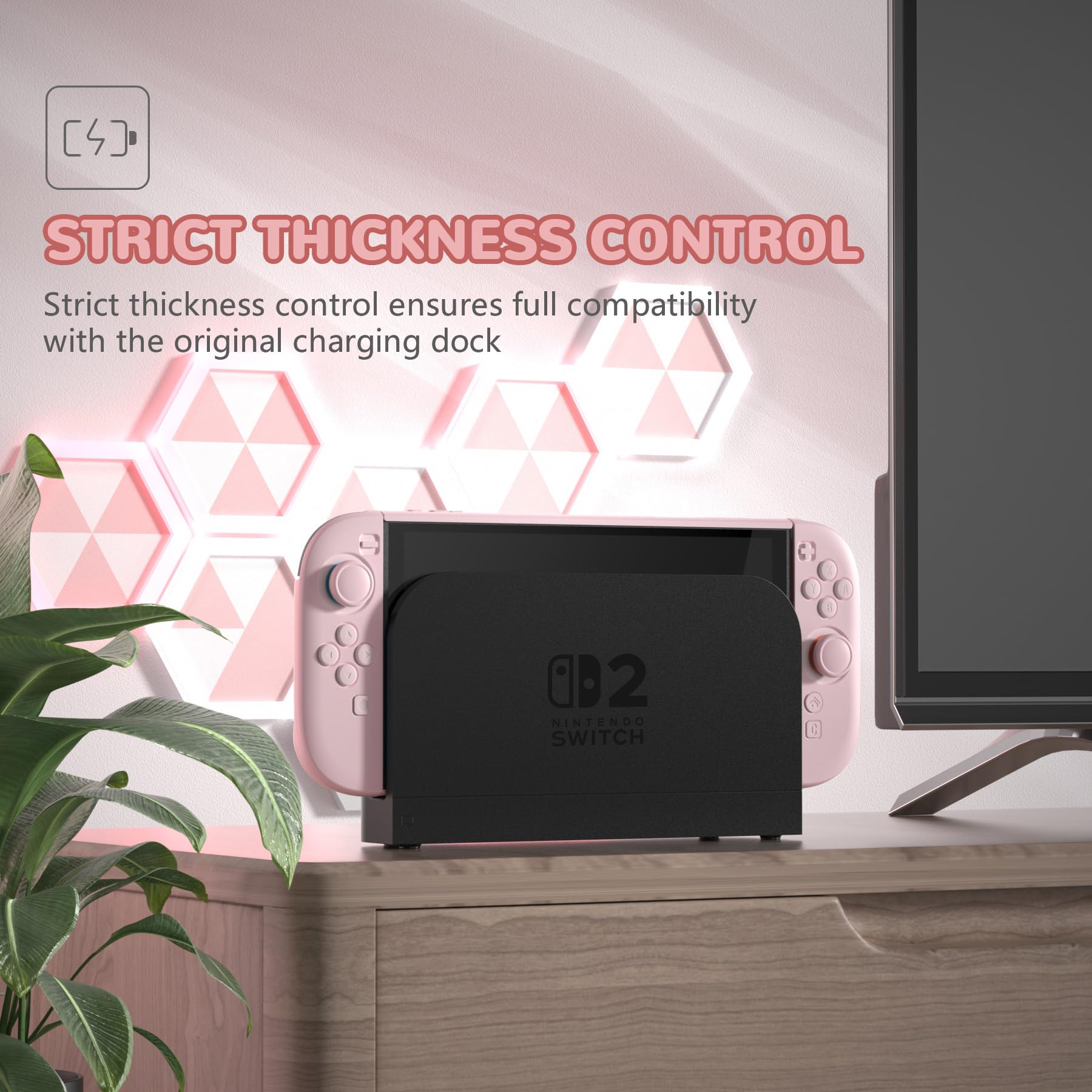 PlayVital Coque pour Switch 2 Console avec Support & Capuchon Joystick,Étui de Protection Rigide pour Nintendo Switch 2 Manette Grip Cover Dockable-Rose