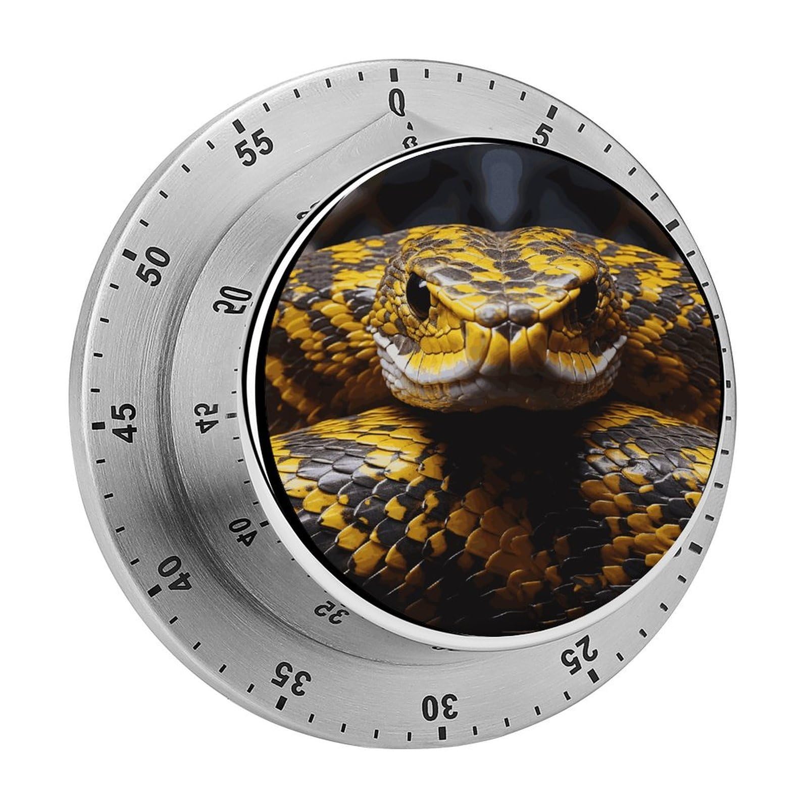 Yellow Snake Visual Timer with Loud Alarm 60-Minute Kitchen Timers Exquisite Stainless Steel Body - Mechanical Desk Timer Countdown Clock for Cooking Chef Clock