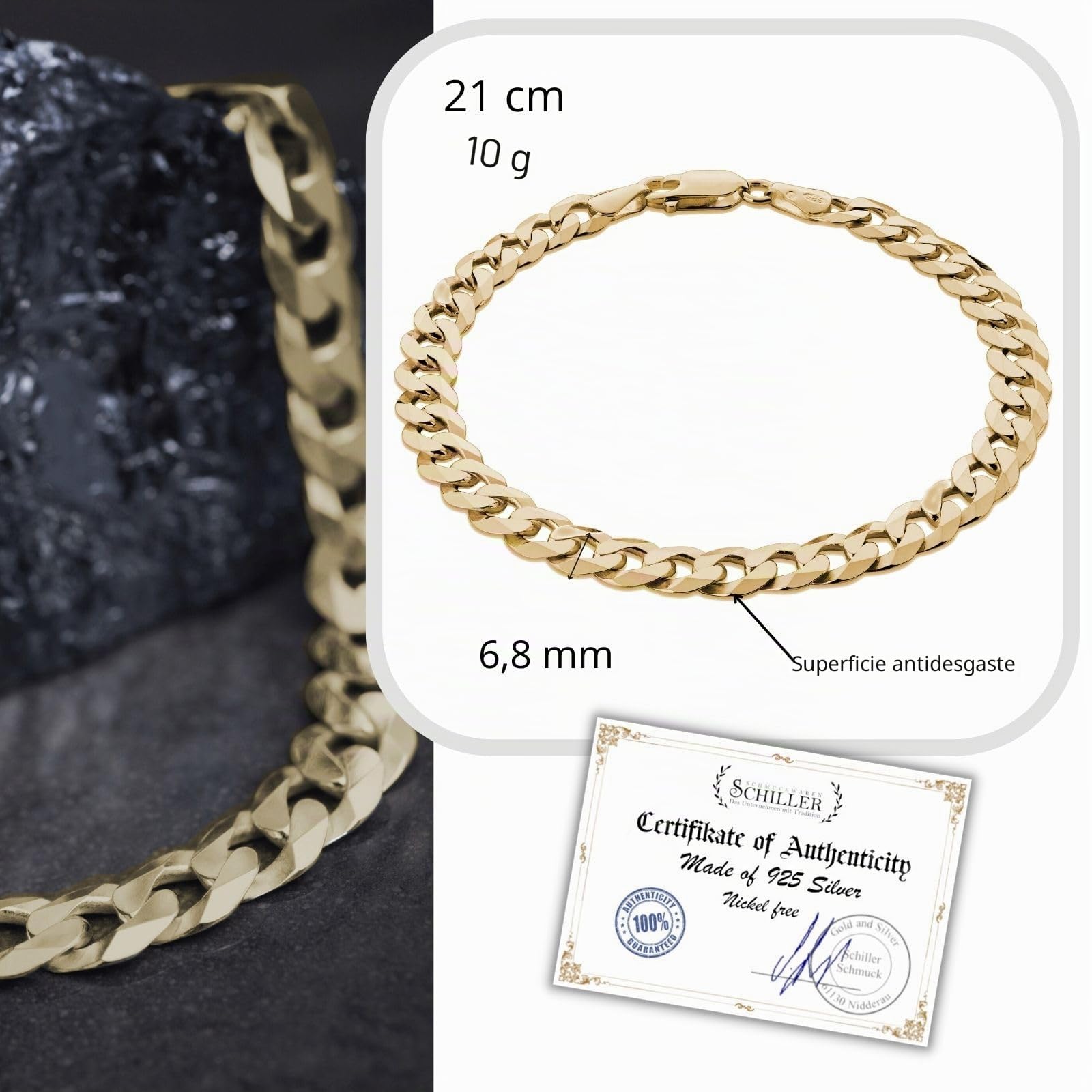 Pulsera para hombre chapada en oro de plata chapada en oro, embalaje ecológico, regalos para socios