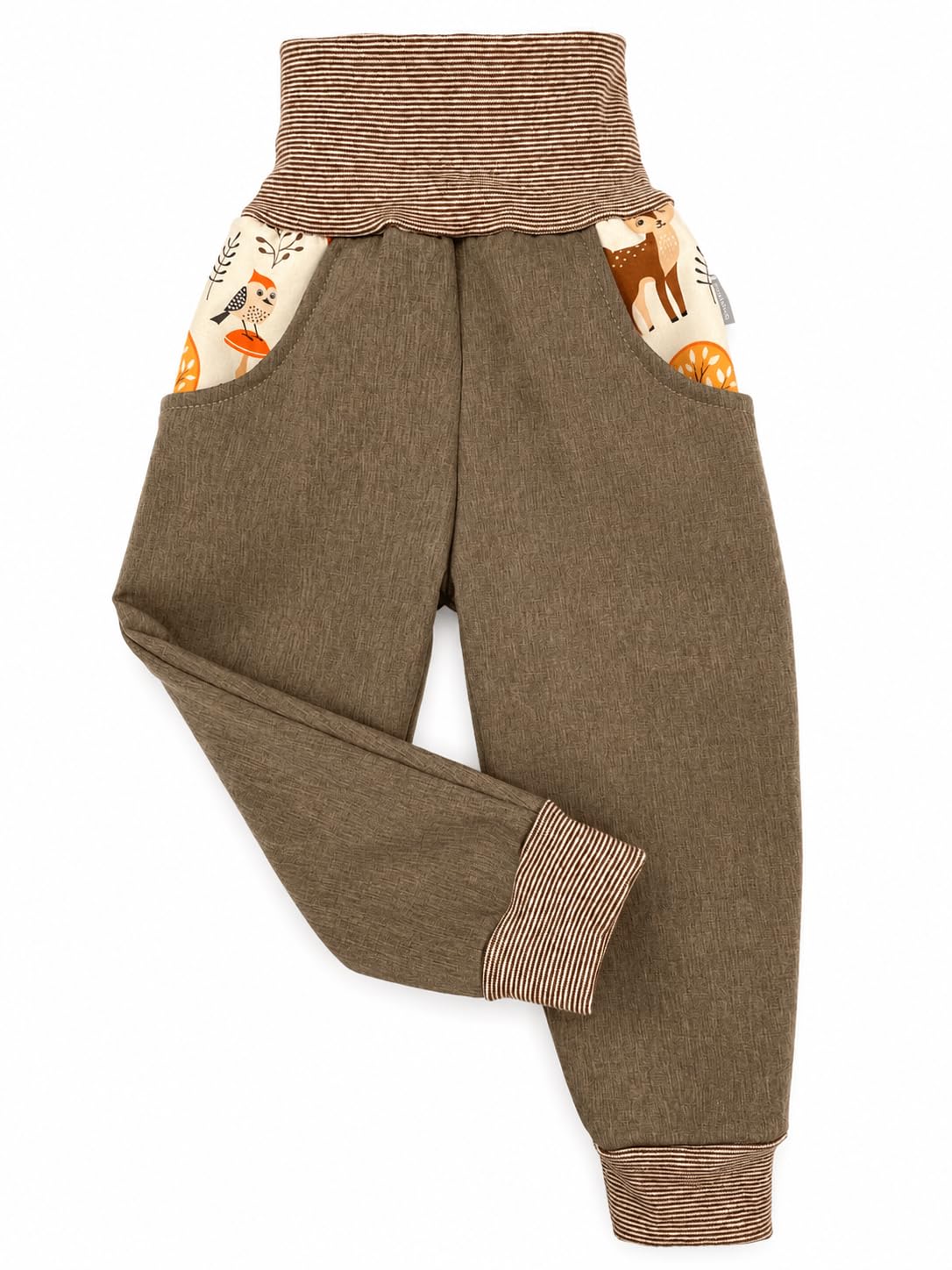 Lilakind Softshellhose Kinder Waldtiere Braun | Gefütterte Outdoorhose | Winddicht Wasserabweisend | Größen 74-122