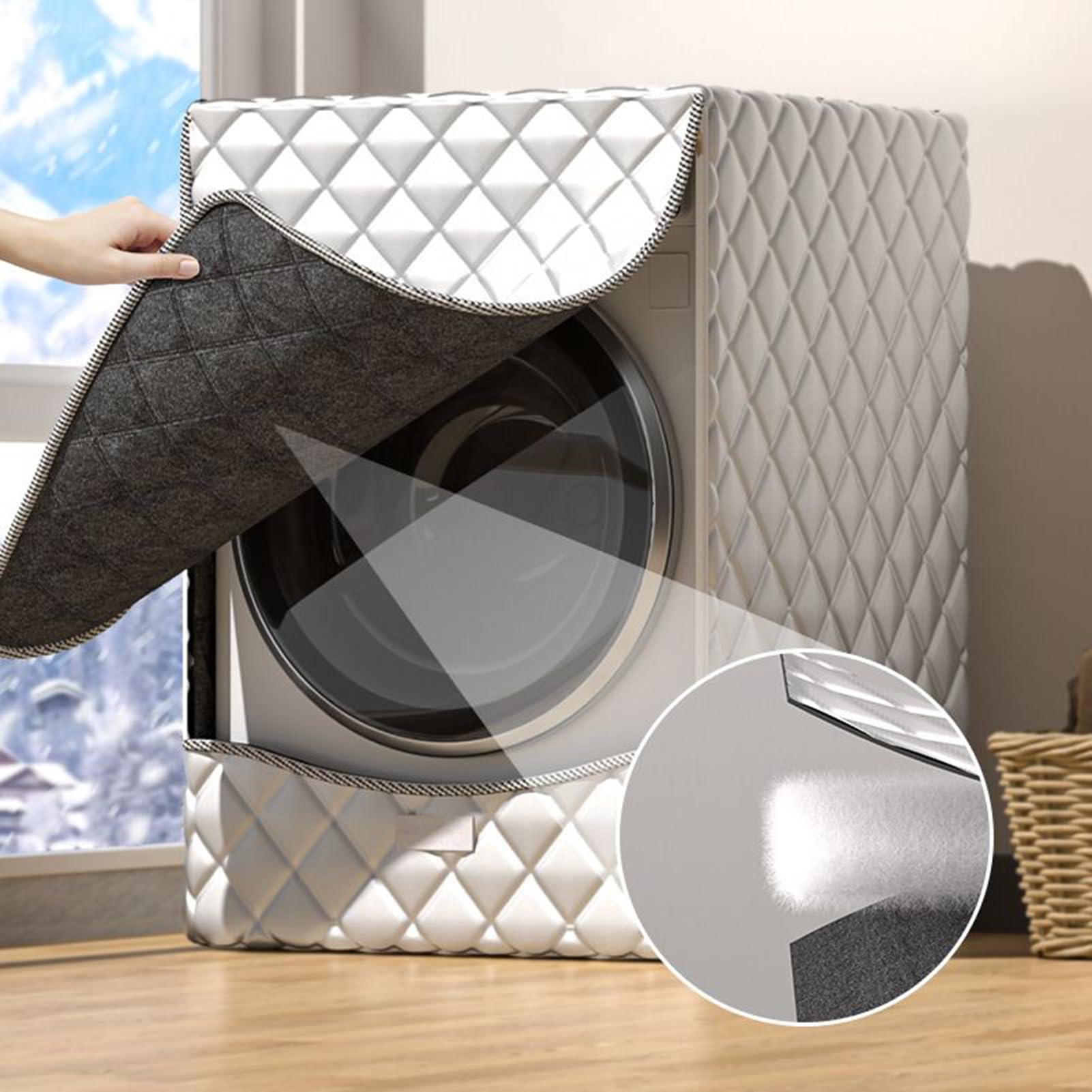Copertura per lavatrice, protezione impermeabile per esterni, con cerniera, design facile da montare, copertura per elettrodomestici con funzione antipolvere per carico frontale, bagno, balcone, casa