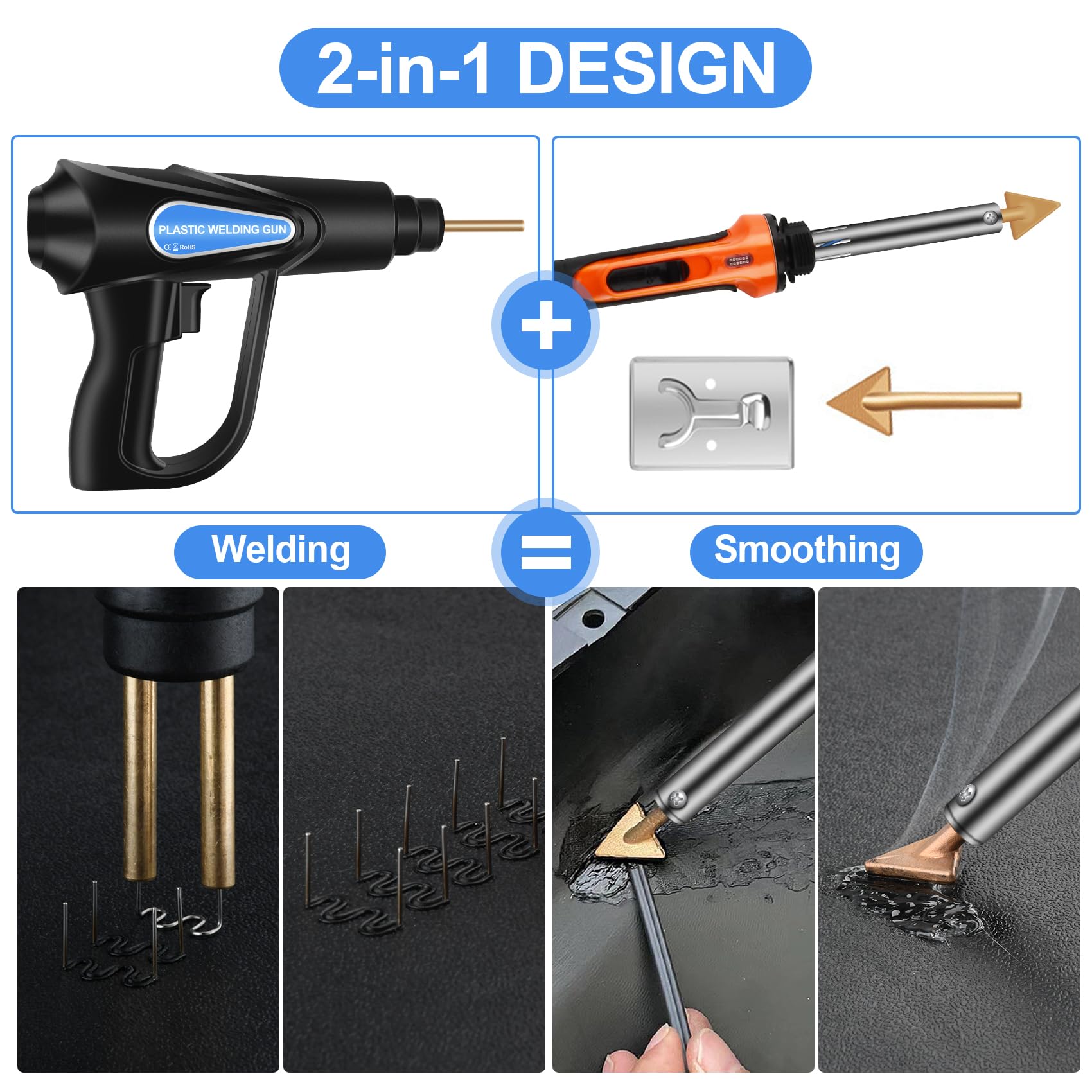 Saldatrice per Plastica - KKMOL Saldatore Plastica Kit con 852 pezzi(Attrezzature*2), Pistola per Saldare la Plastica, Riparazione Graffette Saldatura Plastica per Paraurti, Ricambi Auto, Kayak