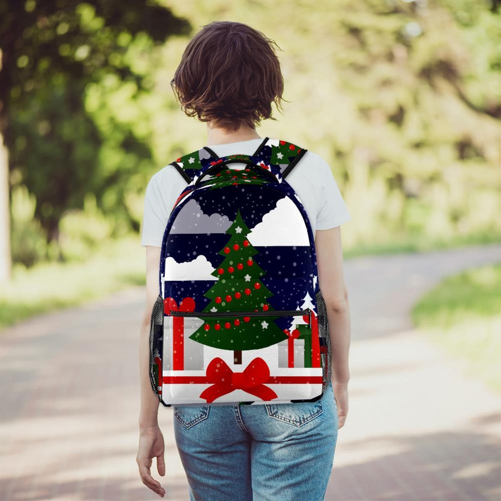 Zaino per la scuola, grande capacità, per vacanze, notte, albero di Natale, viaggio, per computer portatile, impermeabile, per adolescenti, ragazze, ragazzi, adatto per notebook da 15,6