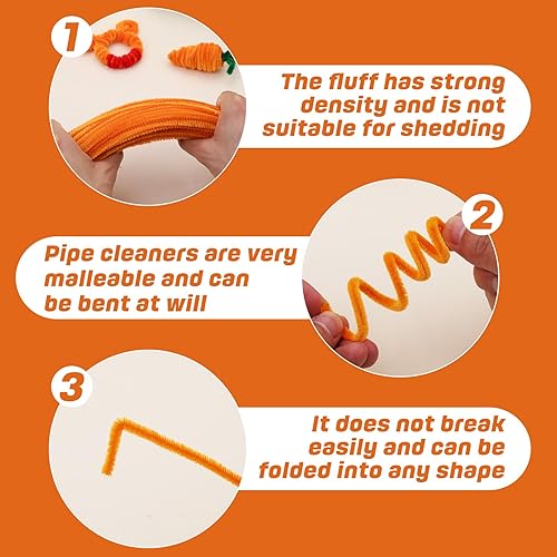 Miniatura 3 de 180 piezas de limpieza de tuberías de chenilla, limpiadores de tuberías naranja para manualidades, 11.8 pulgadas, tallos de felpilla para