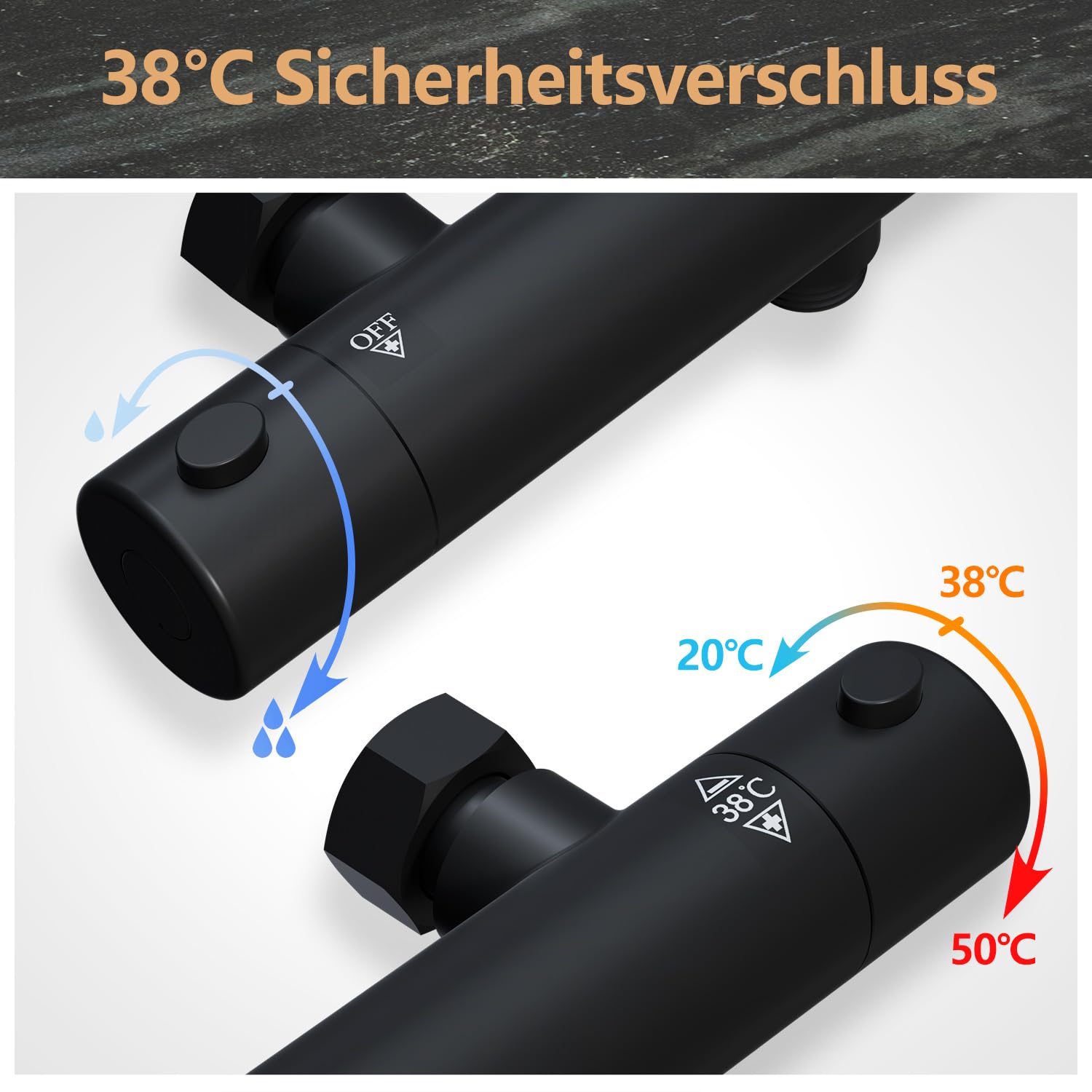 Görbach Miscelatore Doccia Termostatico, Rubinetto per Doccia, Rubinetto per Vasca Termostatico con Controllo Costante Della Temperatura, Nero