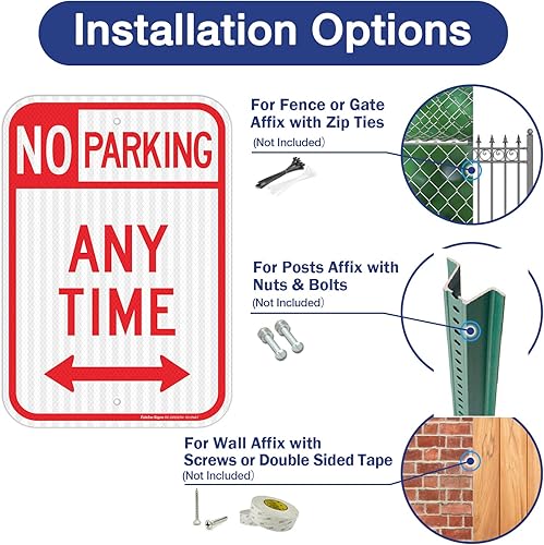 Miniatura 3 de Paquete de 2 letreros con flechas de "No estacionar en cualquier momento", 18 x 12 pulgadas, láminas reflectantes de grado ingeniero, aluminio libre