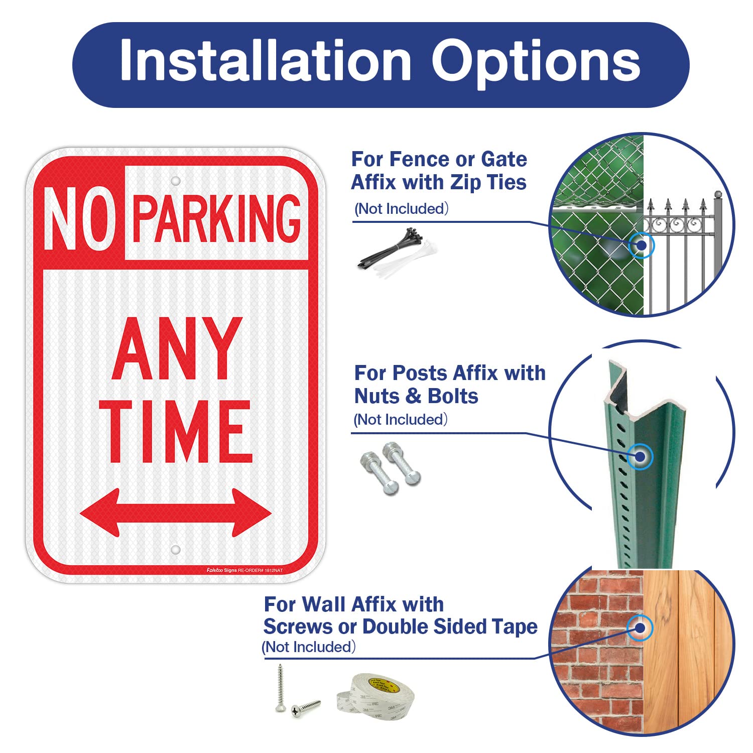 Faittoo Large No Parking Anytime Signs, 45 x 30 cm Engineer Grade Reflective Sheeting, Rust Free Aluminum (Red, 1 Pack - Image 4