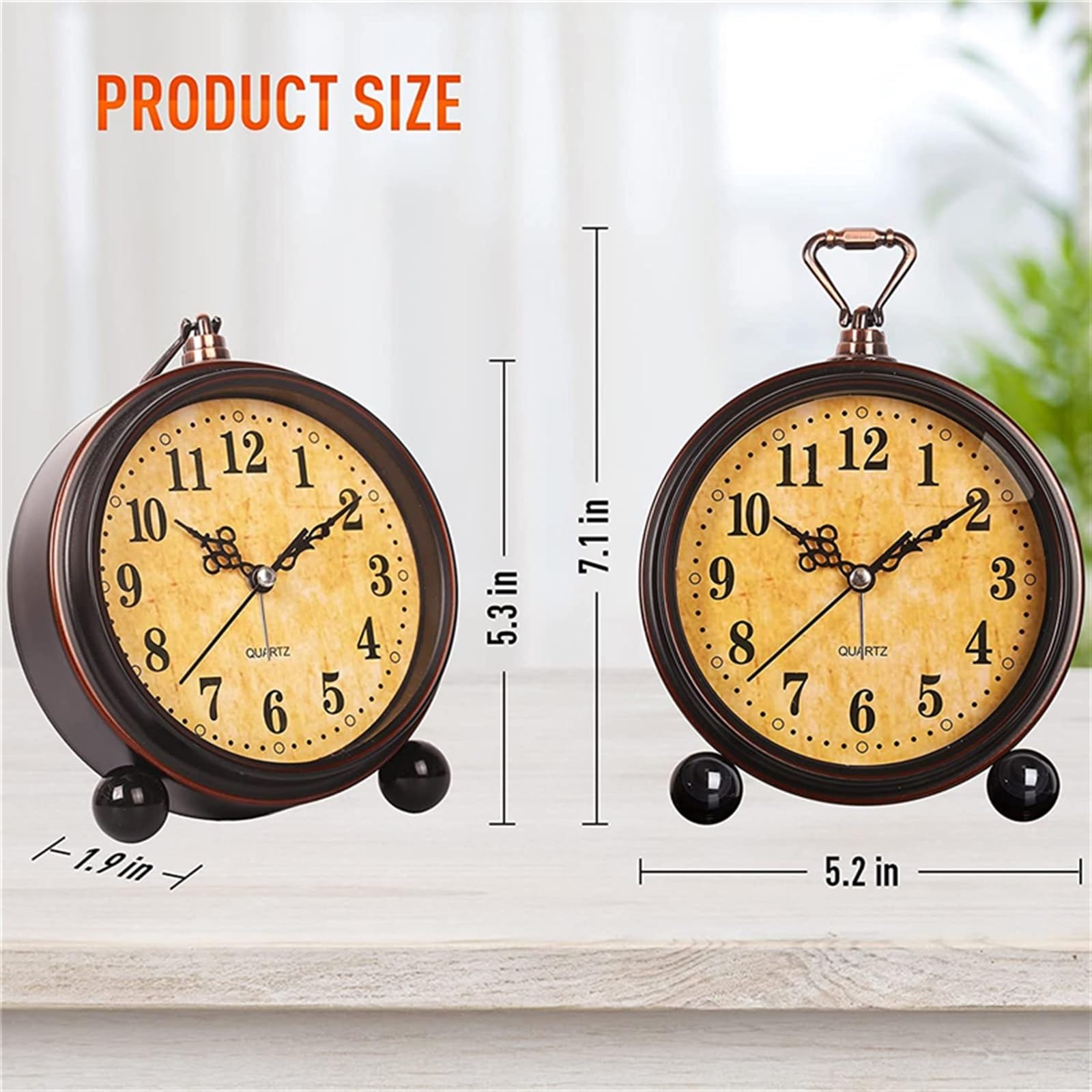Despertador, Reloj de mesa cuarzo con luz nocturna metal, súper silencioso