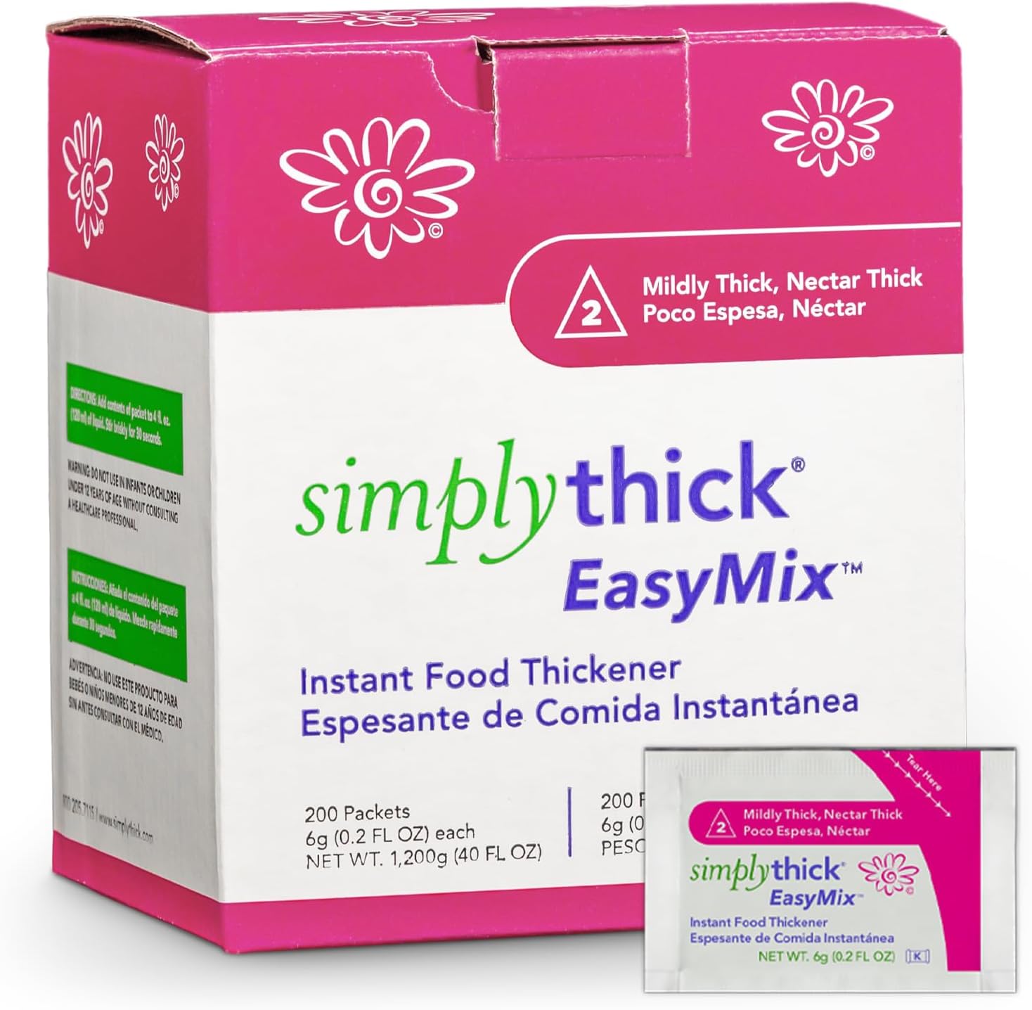 SimplyThick EasyMix | 200 Count of 6g Individual Packets | Gel Thickener for those with Dysphagia & Swallowing Disorders | Creates An IDDSI Level 2 - Mildly Thick (Nectar Consistency)