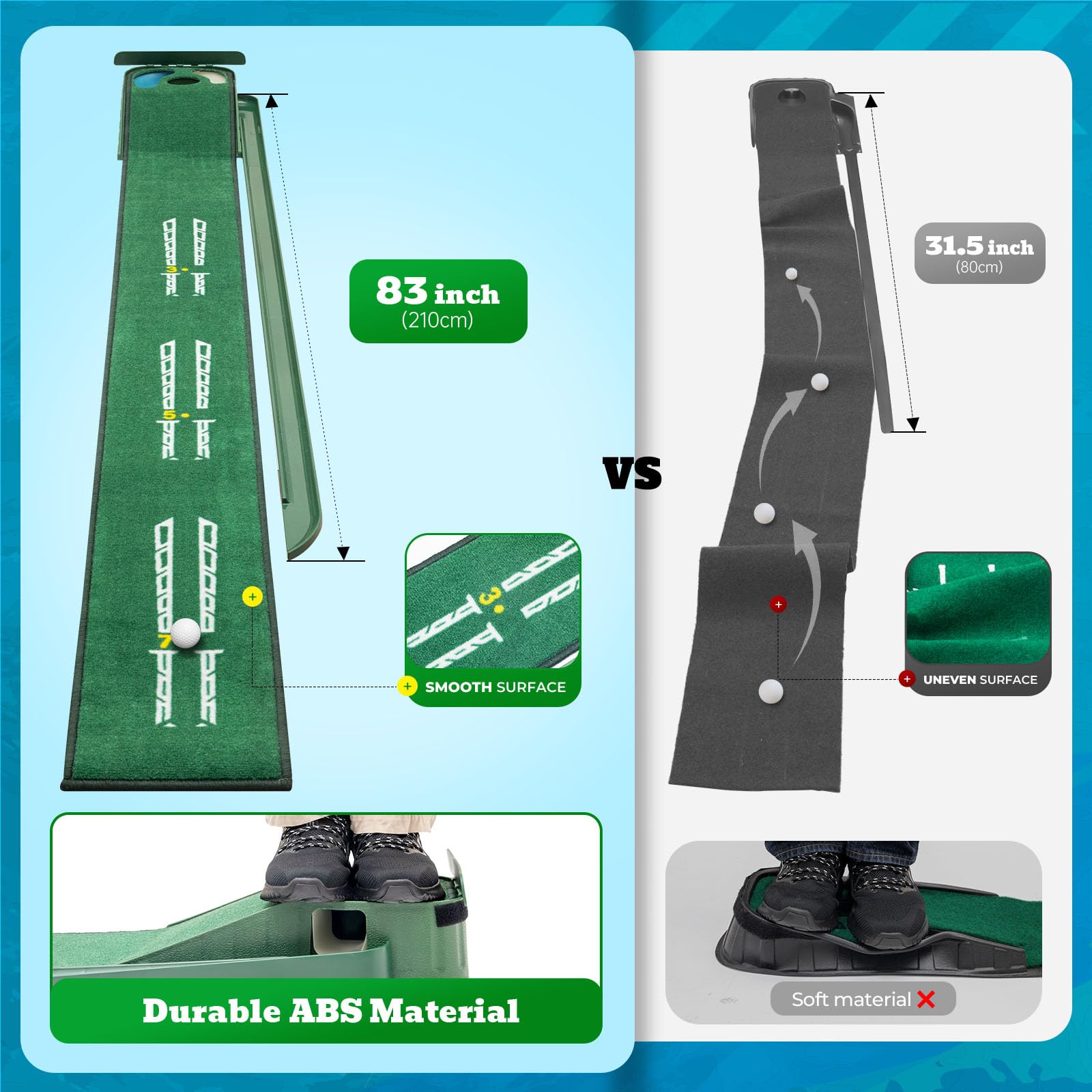 Putting Green Indoor - Alfombrilla de golf con velocidad verde realista, alfombrilla de putting de doble peligro, retorno de pelota, superficie de terciopelo, alfombrilla de práctica de 8 pies, ayuda