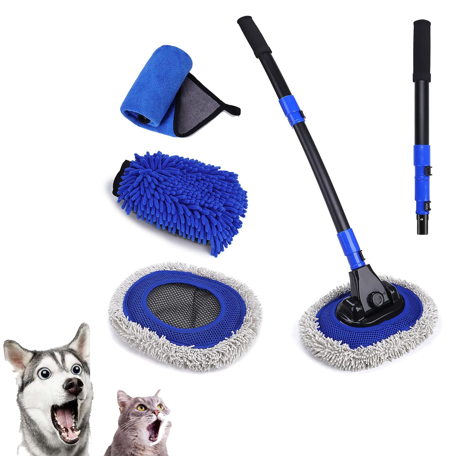 KASTWAVEUltimate Car Wash Brush with Long Handle, 15-Degree Curved Pole Design, Microfiber Brush Head, Adjustable Length, Wide Applications for Car, RV, Truck, Pickup, Perfect Car Wash Kit