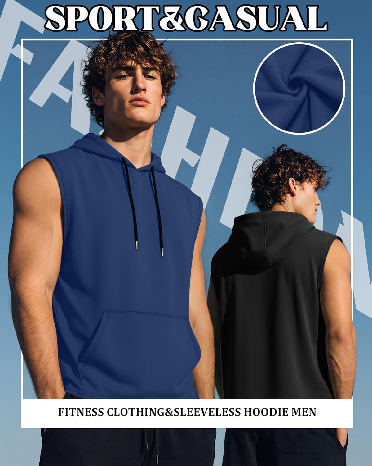 Ficerd 3 Pack Men's Big and Tall Hooded Tank Tops Bodybuilding Sleeveless Cut Off Shirts Workout Athletic Muscle Hoodies