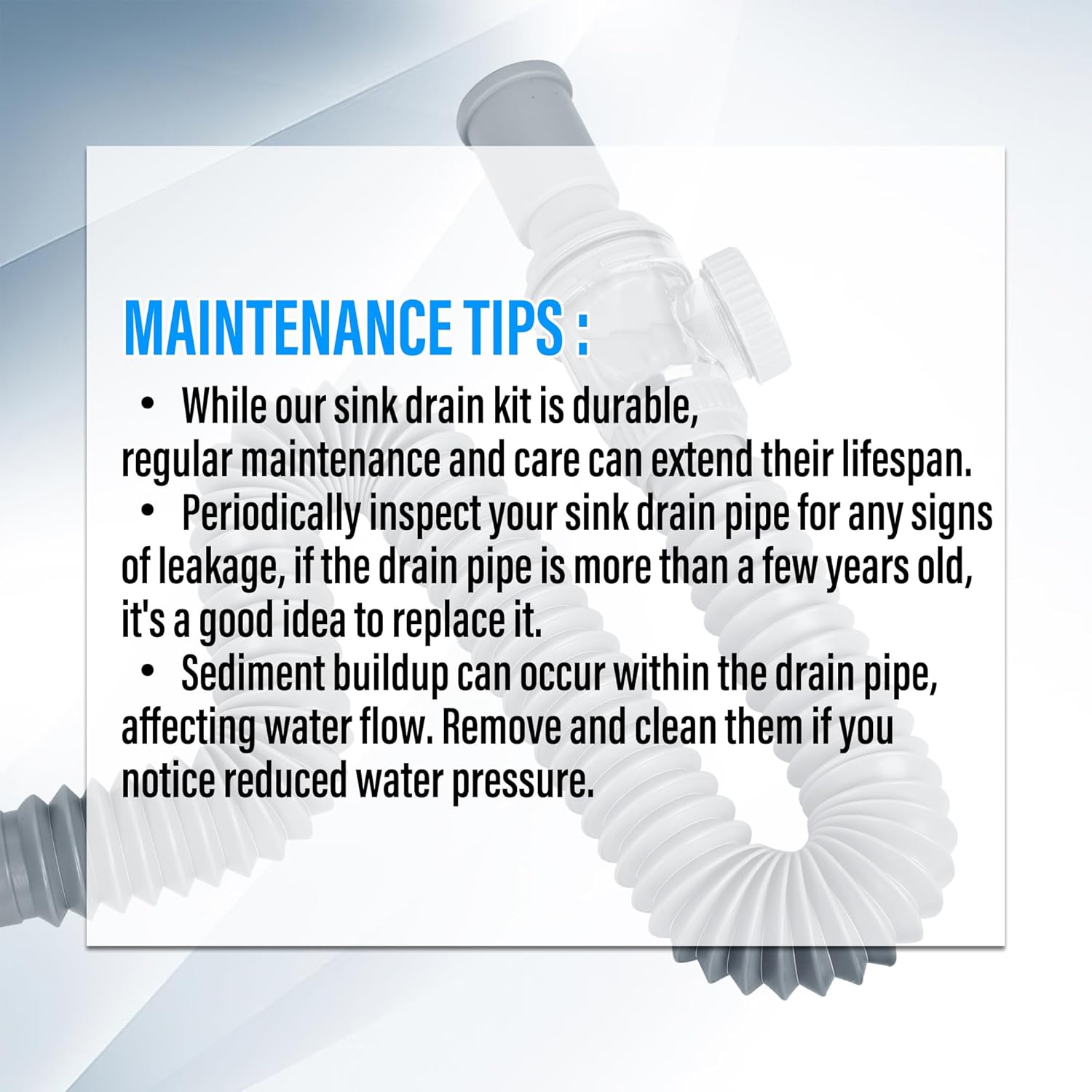1-1/4" Bathroom Sink Drain, Universal Sink Drain Pipe W/Cleanout, P-Trap Backflow Prevention Flexible Sink Drain Kit, Expandable 10"-30" Tubing Pipe for Kitchen & Bathroom
