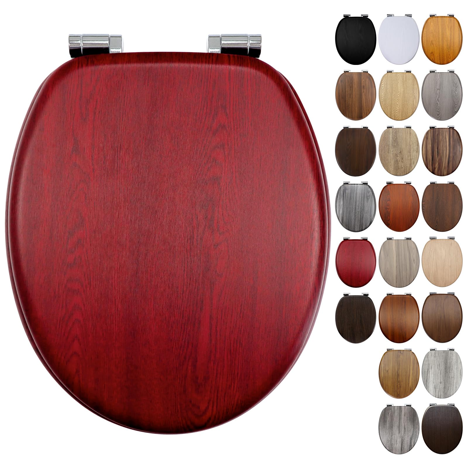 Fanmitrk Red Oak Wooden Toilet Seat with Soft Close Adjustable Solid Hinges, MDF Wood Oval Toilet Seats (JH1-4-01) โ image 1