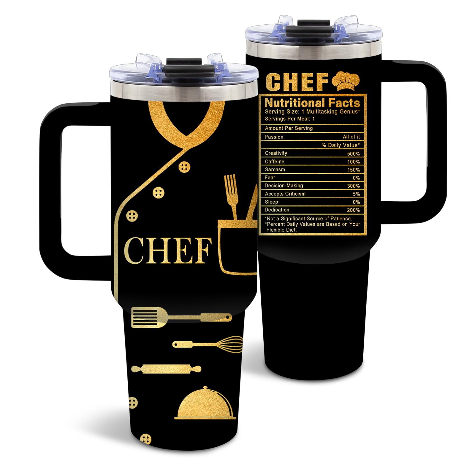 DUUV Chef Theme Insulated Tumbler 40oz, Chef Cup Gifts for Man Women, Chefs Tumbler for Cooking Lovers Home Cooks, Cooking Gifts for Chefs Leakproof, Birthday Ideal Gift for Culinary Students, 1 Pack