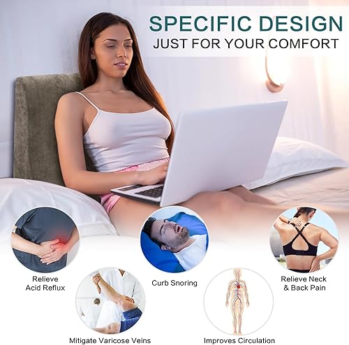 Miniatura 7 de baibu Almohada de cuña de cama de 25 x 20 pulgadas para aliviar el dolor de espalda, piernas y rodilla, soporte de espalda para sentarse en la