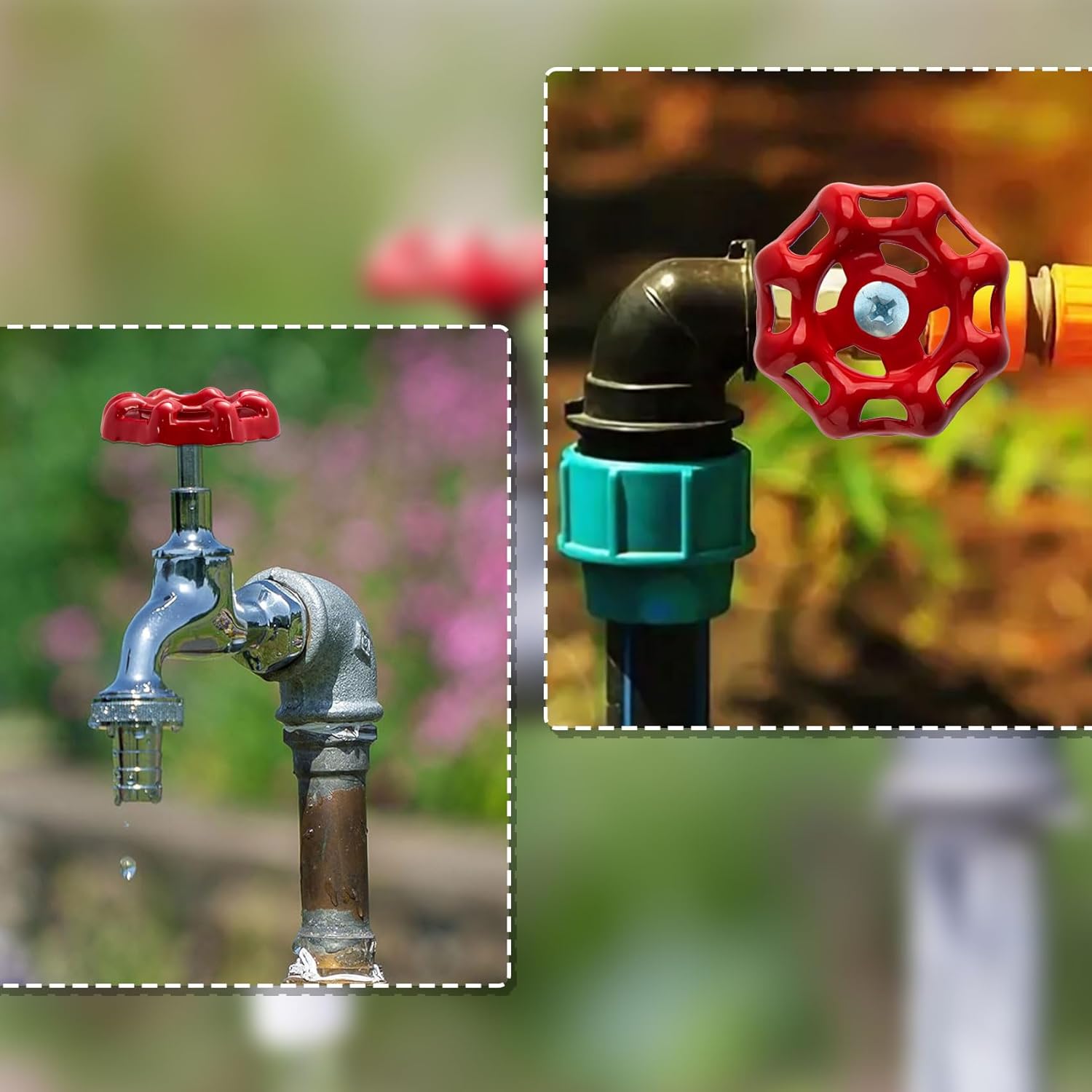 2PCS Outdoor Faucet Handles, 0.25 x 0.25 in Square Stem Hole Round Wheel Hose Bib Handle, Red Water Spigot Handle, Rustproof Outdoor Faucet Valve Replacement Parts for Garden Bathroom