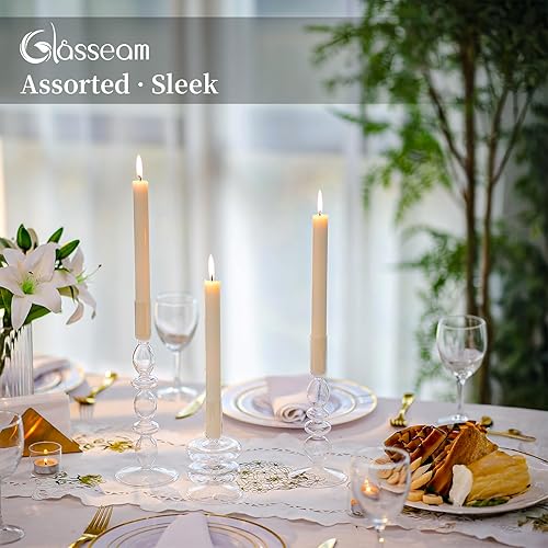 Miniatura 3 de Glasseam Portavelas de cristal Juego de 3 portavelas cónicos transparentes, modernos candelabros para velas cónicas, portavelas decorativo para