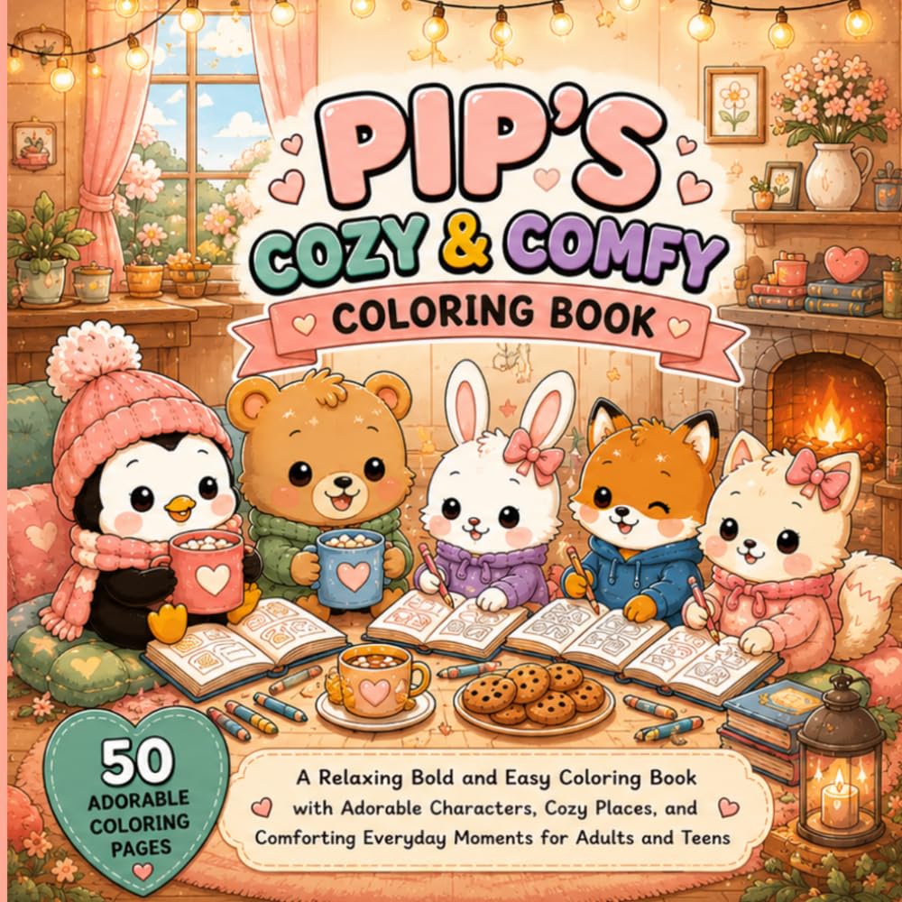 Pip's Cozy & Comfy Coloring Book: A Relaxing Bold and Easy Coloring Book with Adorable Characters, Cozy Places, and Comforting Everyday Moments for Adults and Teens (Pip's Cozy Coloring Adventures)
