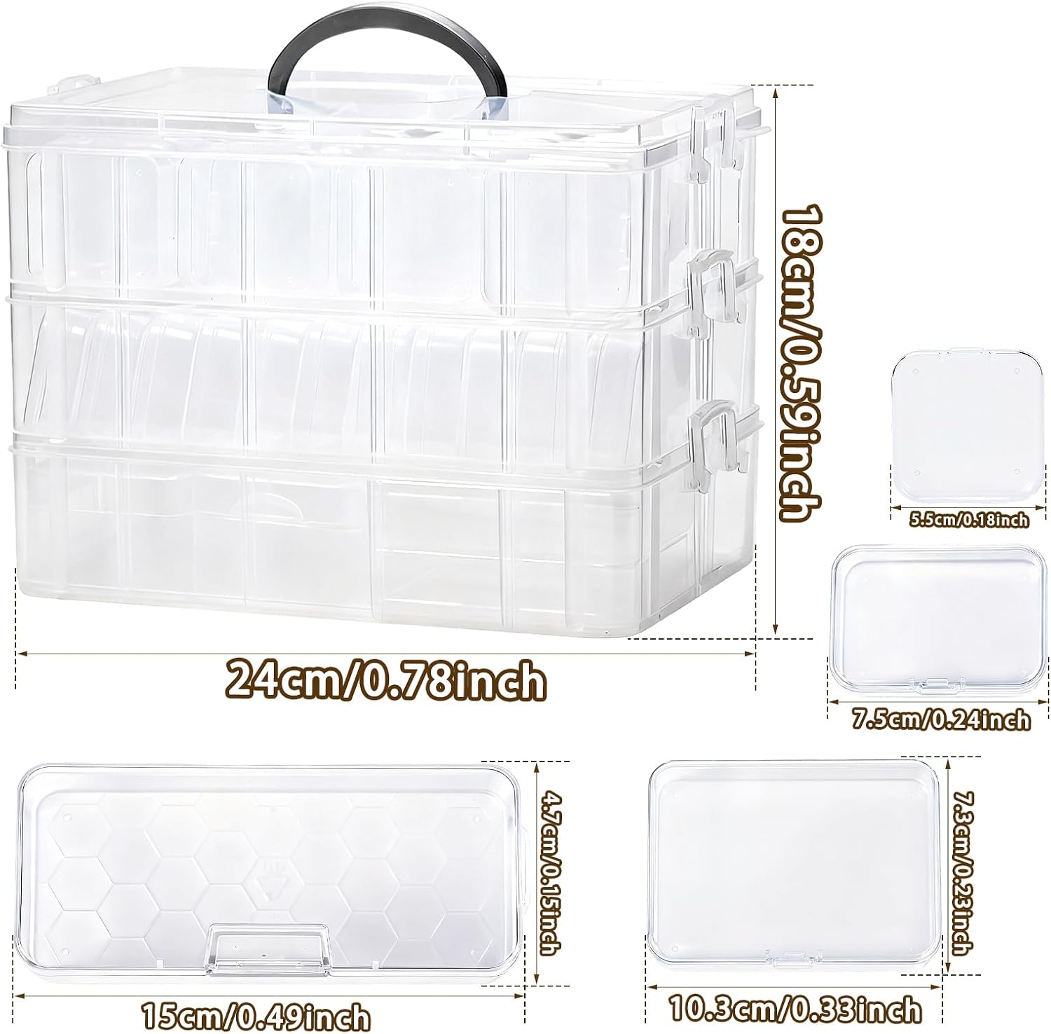 Bead Containers Storage Box for Art Craft Storage,3-Tier Stackable Storage Organizers,61pcs Pieces Plastic Storage Cases Mini Clear Bead Storage Containers Transparent Boxes